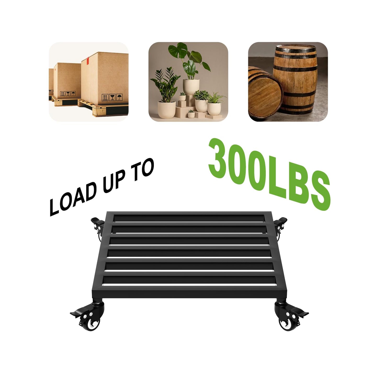 Zhongma 2 Pack 16" x16"x 3.5"H Square Plant Caddy with Wheels, Fully Assembled, Heavy Duty Construction, 300 Lbs Capacity, Load-Bearing Wheels with Brakes, No Installation Required