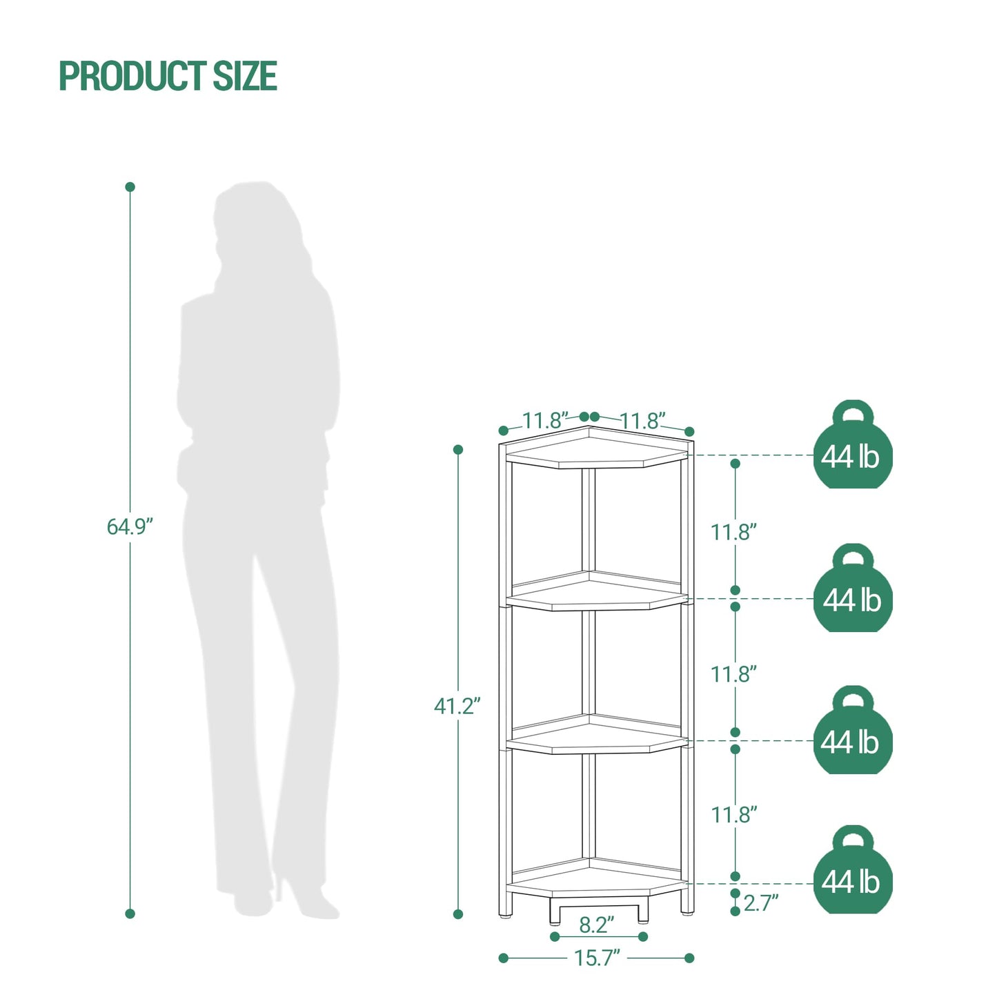 Hzuaneri Corner Shelf Stand, Corner Bookshelf, Storage Standing Shelf Unit with Metal Frame, Plant Stand, Bookcase for Living Room, Home Office, Bedroom, 4-Tier Greige CS05805B