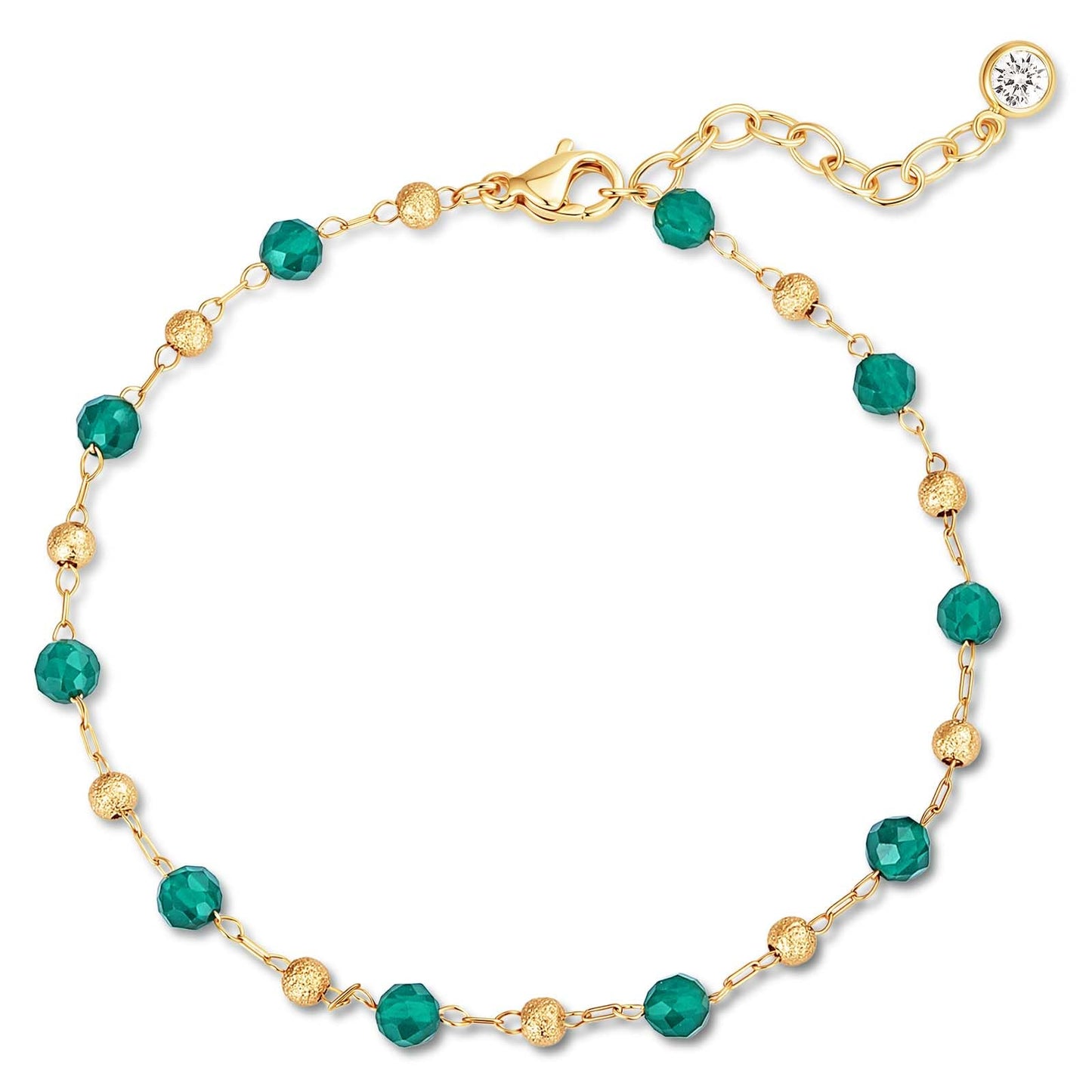 MEVECCO Gold Bracelet for Women 18K Gold Plated Green Agate Stone Custom Handmade Mixed Beads Charm Chain Bracelet Stack Jewelry Gifts