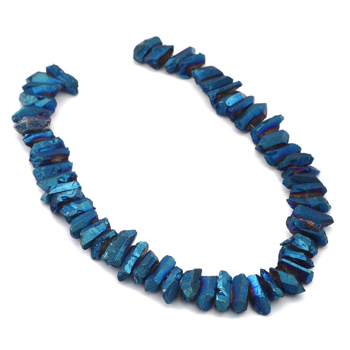 BEADIA Dark Blue Titanium Coated Crystal Quartz Spike Point Stick Beads Rough 1.0"-1.5" for Jewelry Making 15 Inch/Strand