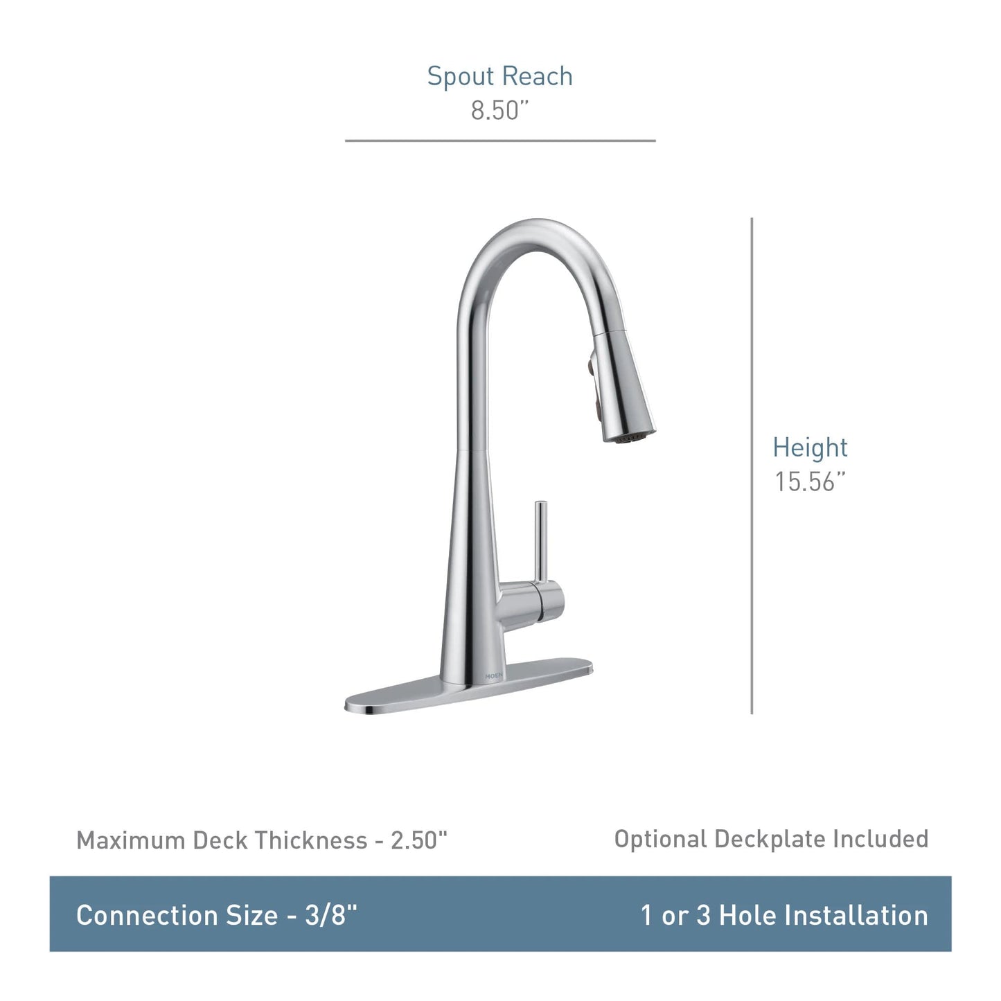 Moen Sleek Black Stainless One-Handle, Single-Hole Pulldown Kitchen Faucet with PowerBoost Technology for Faster Water Flow, 7864BLS