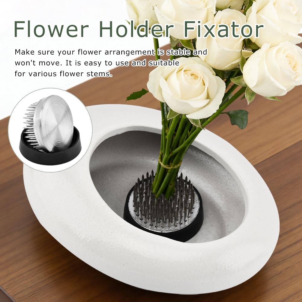 Flower Frog Vase Kit, Japanese Ikebana Flower Arrangement with 1.57 Inch Kenzan Ceramic White Pebble Shaped Bowl, 2-in-1 Flowers Arrangement Kenzan Needle Straightening Tool(Color:White)
