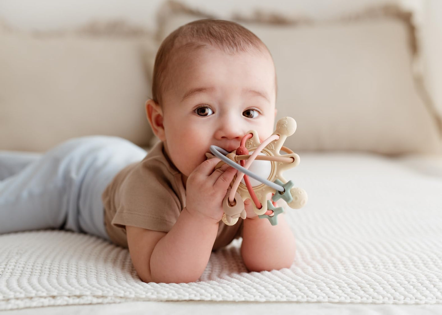 GiliGums Cosmo Silicone Baby Rattle Teether – Multicolor | BPA-Free 3D Sensory Teething Toy | Multi-Textured Chewable Arms & Pullable Rings | Food Grade Silicone | Developmental Grip Toy 3-36 Months