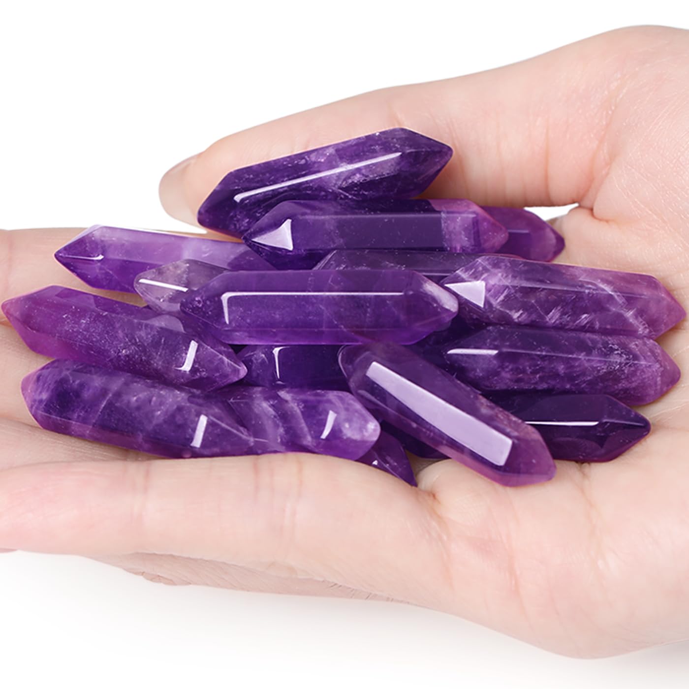 10 PCS Amethyst Crystals Set Wands Polished Healing Crystal Stones Bulk Natural Hexagonal Pointed Reiki Energy Balancing Meditation Therapy Wand Gift Stocking Stuffers for Women