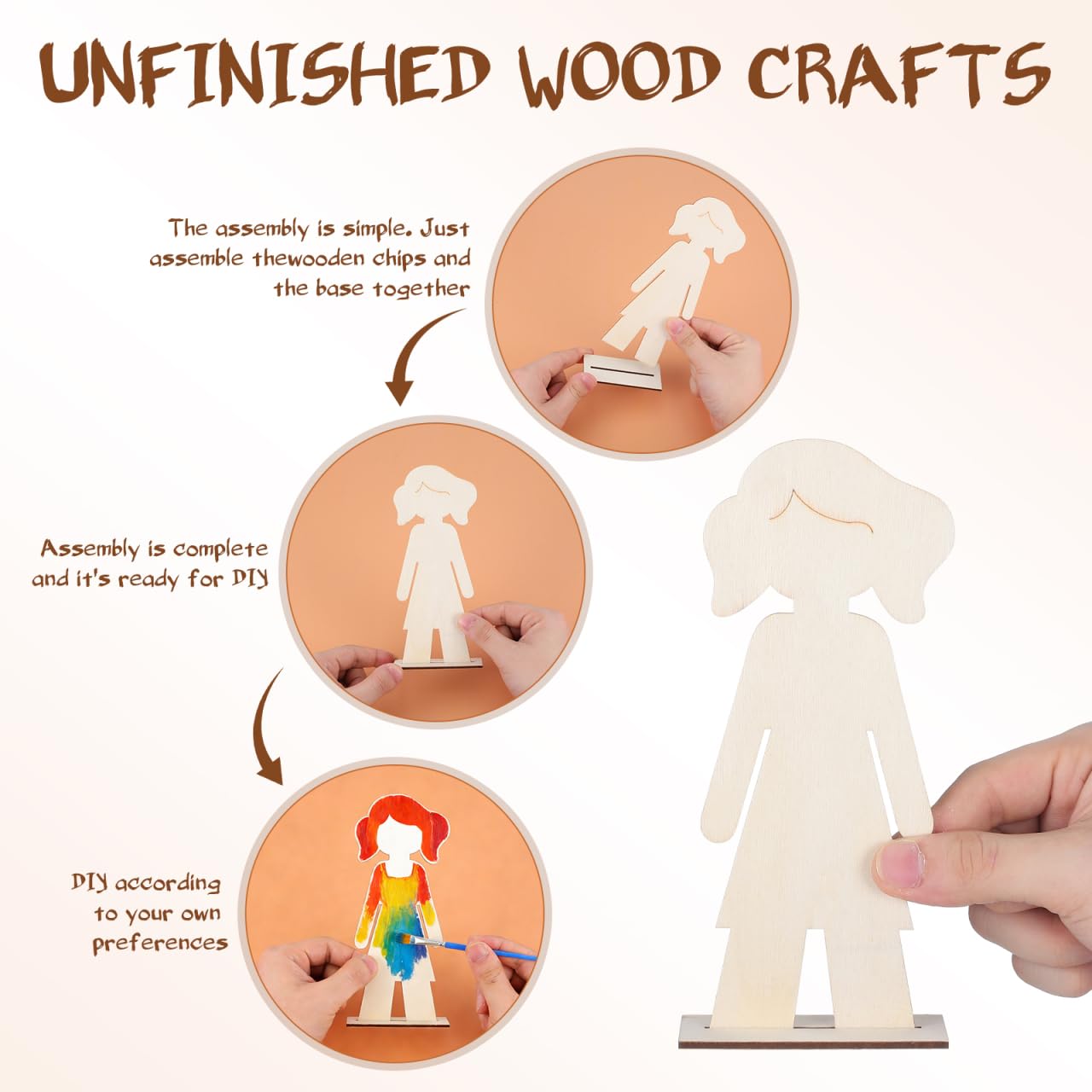 NUOBESTY 20Pcs Unfinished Wood Cutouts Painted Wooden People Shapes DIY Craft Supplies Basswood Slices for Painting Home Decor Wedding and Party Decorations