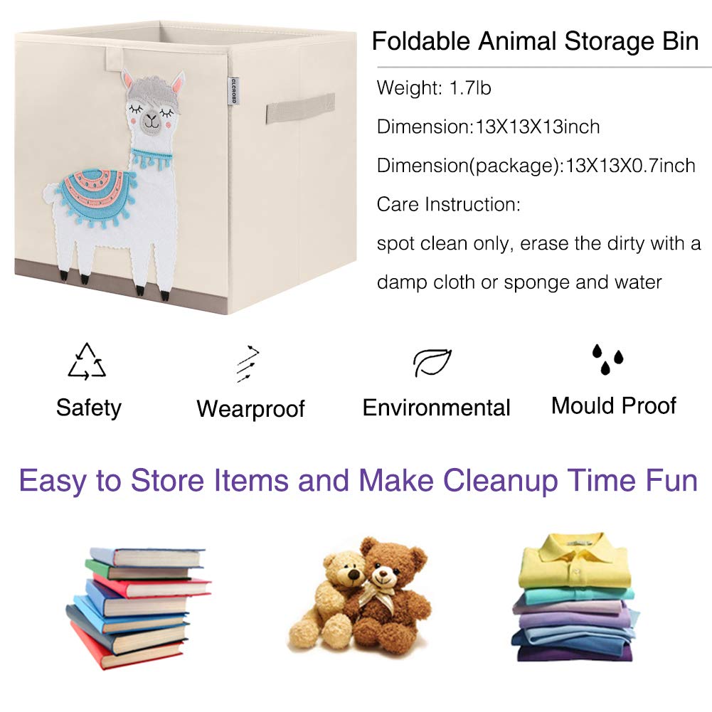 CLCROBD Foldable Animal Cube Storage Bins Fabric Toy Box/Chest/Organizer for Kids Nursery, 13 inch (Llama)