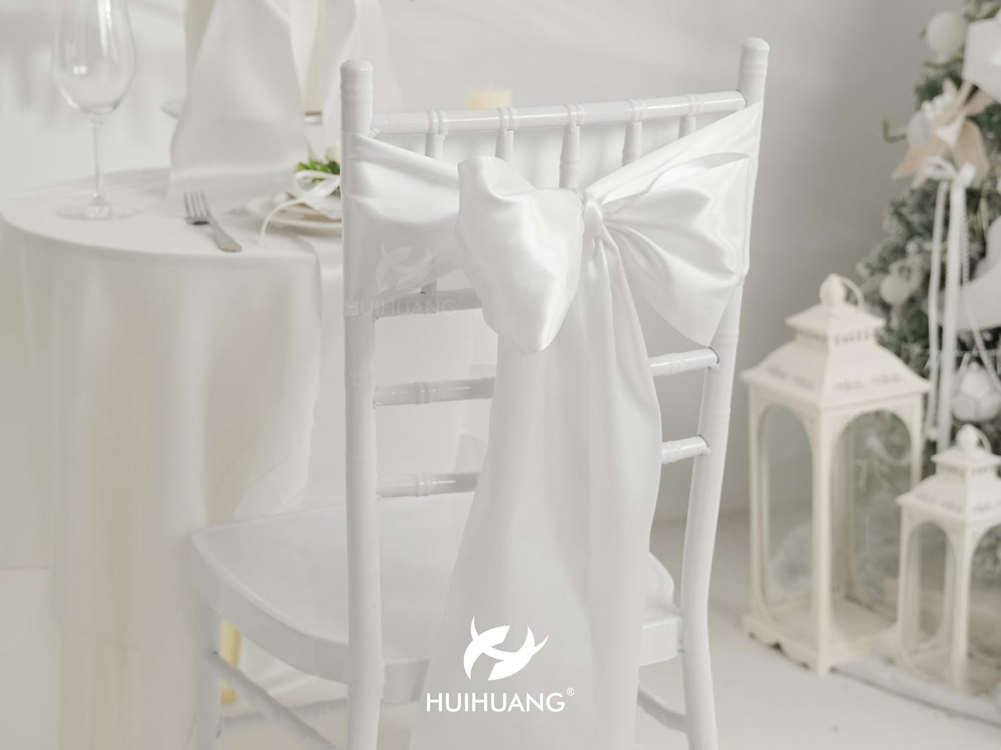 HUIHUANG Thick White Satin Ribbon 6 inch Extra Wide Double-Faced Satin Ribbon for Chair Sashes, Gift Wrapping, Large Bows, Sewing Crafts, Wreaths, Christmas Wedding Decor- Continuous 10 Yards