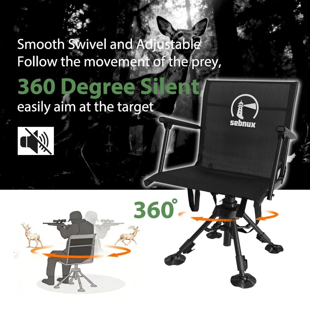 Sebnux 360 Degree Swivel Hunting Blind Chair Adjustable Silent 400 lbs Capacity Hunting Chair for Deer Dove Hunting