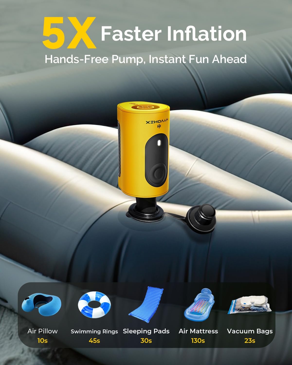 Portable Air Pump for Inflatables, 4000mAh Ultra Fast Air Mattress Pump with Advanced Heat Dissipation, 3 Nozzles Electric Air Pump Inflate Deflate for Sleeping Pads, Pool Floats, Vacuum Storage Bag