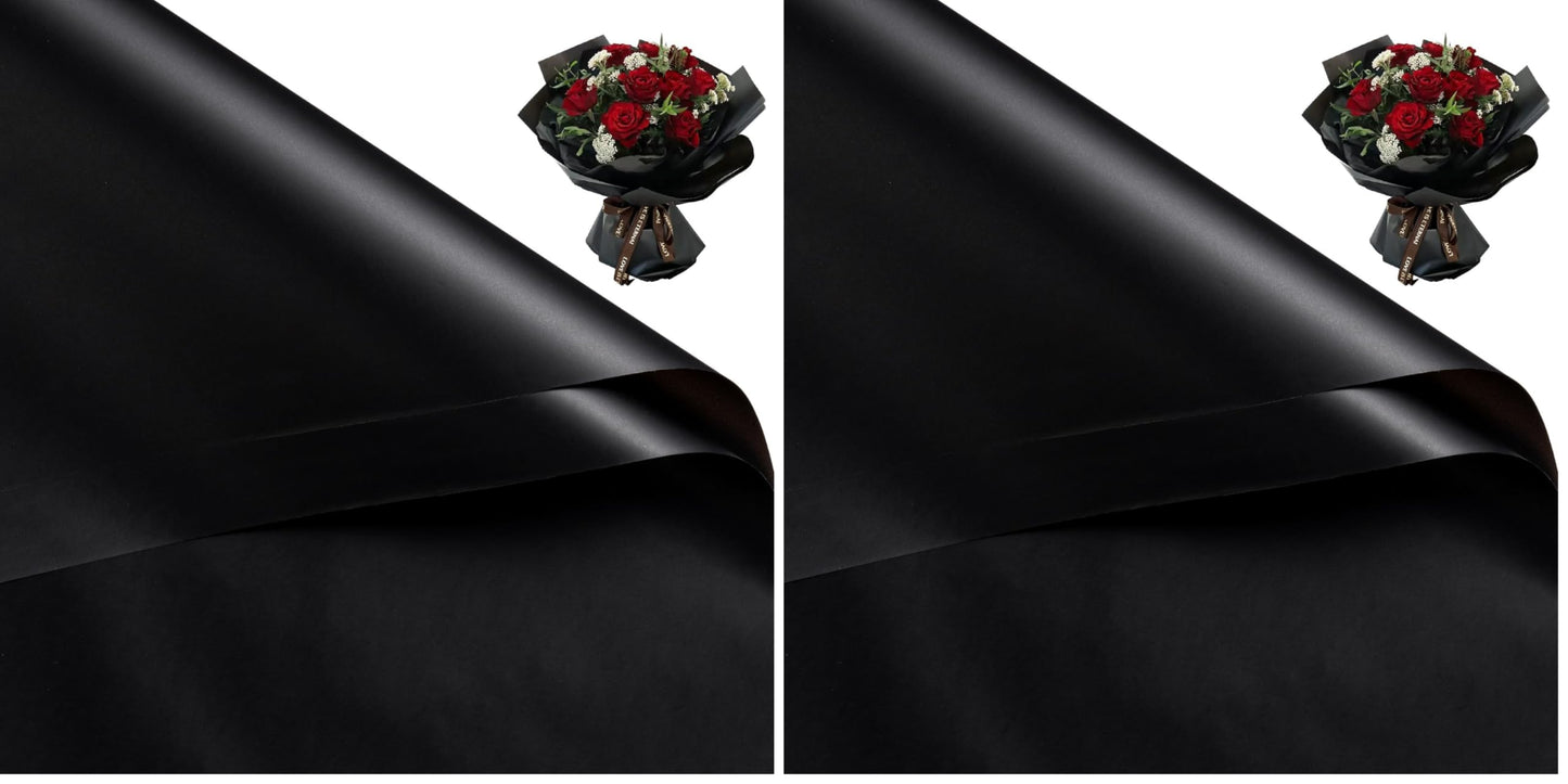 WRAPAHOLIC 20 Sheets Flower Wrapping Paper - 22.4 x 22.4 inch Pure Black Water-Resistant Floral Bouquet Wrapping Paper, Florist Supplies Packaging for Wedding Birthday Gift DIY (Pack of 2)