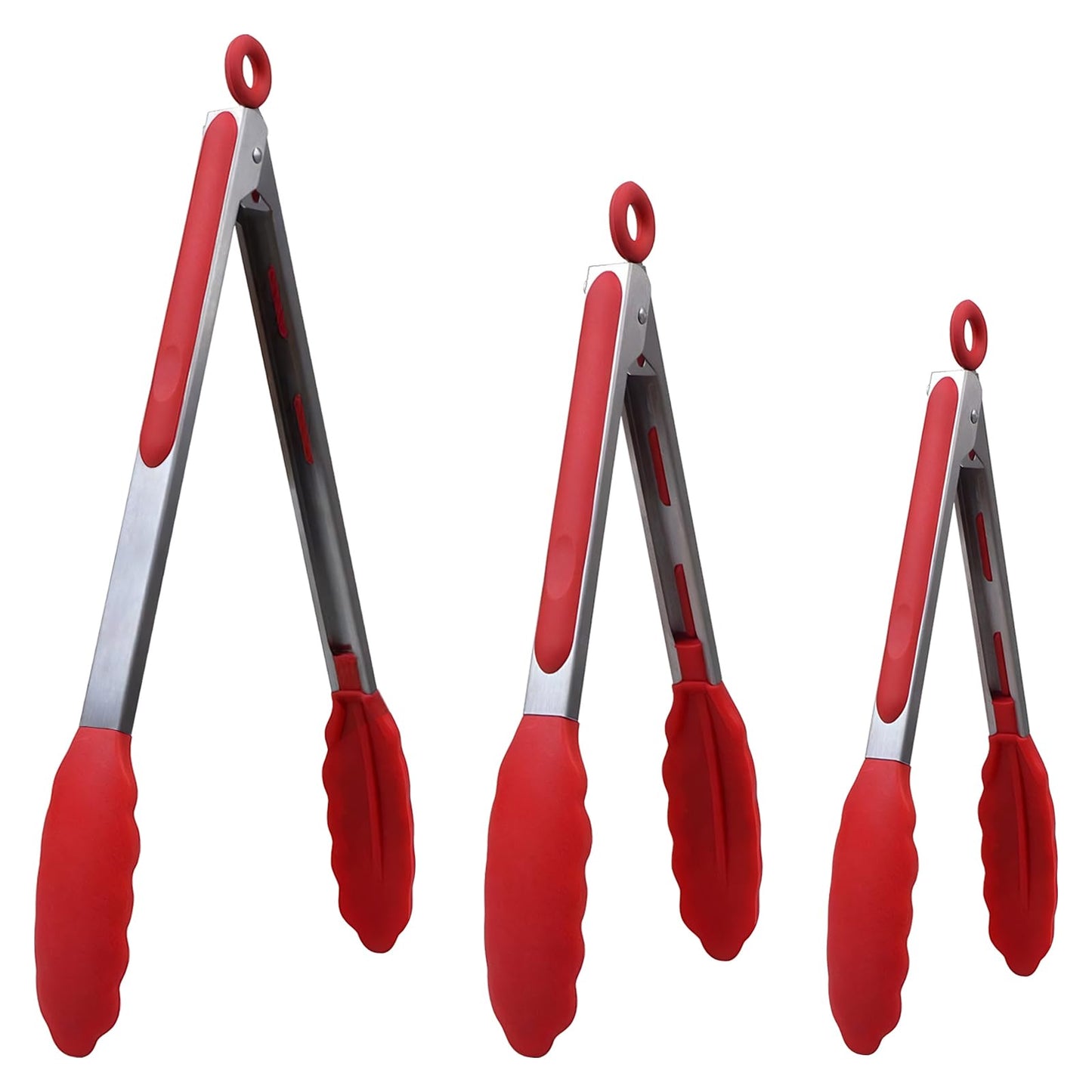 IOCBYHZ Kitchen Tongs for Cooking w Non-Stick Silicone Tips, 600°F Heat Resistant Silicone Cooking Food Tong Set Heavy Duty Stainless Steel Handle for Baking Grilling BBQ Salad Serving, 7" 9" and 12"