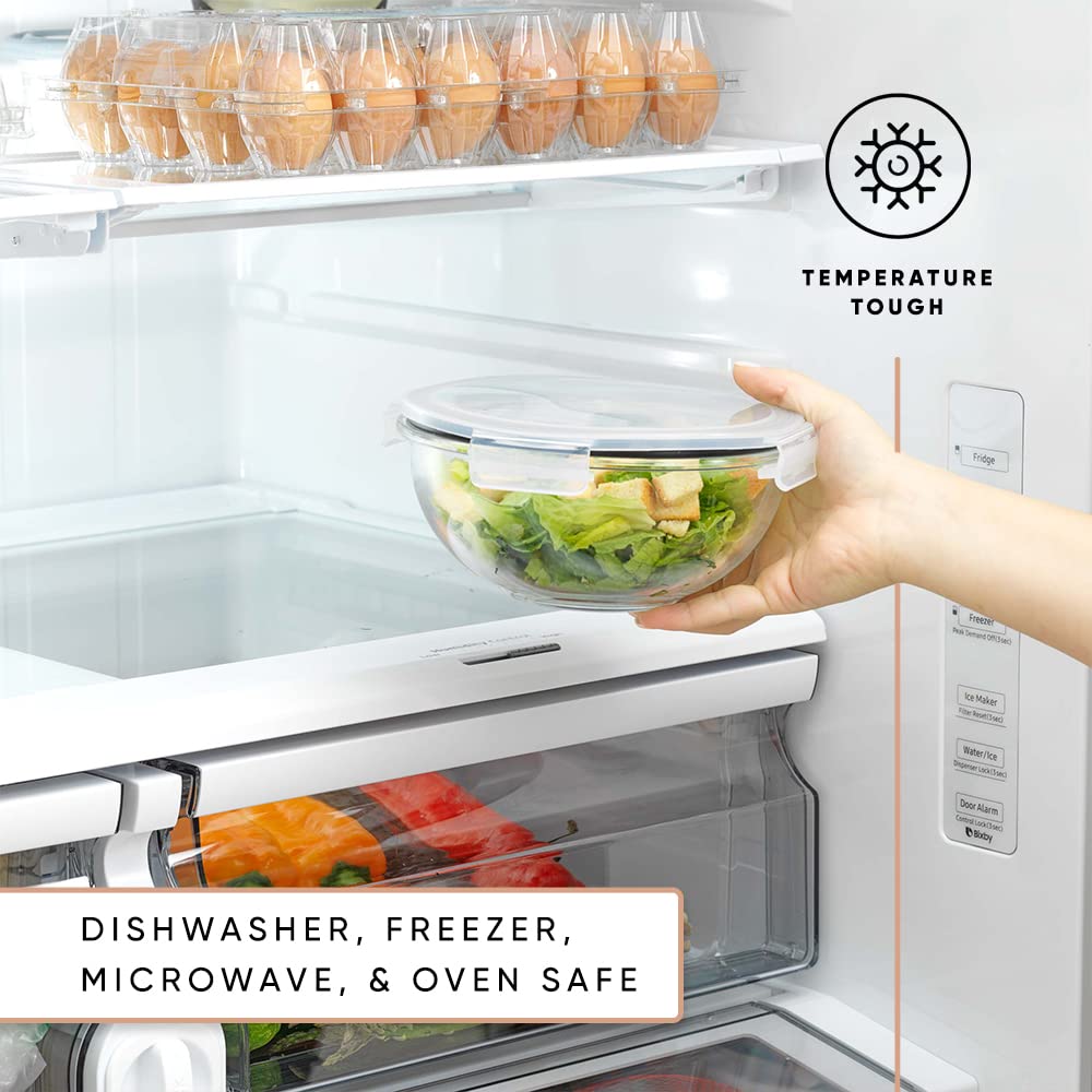 JoyJolt Kitchen Mixing Bowls. 5pc Glass Bowls with Lids Set – Neat Nesting Bowls. Large Mixing Bowl Set incl Batter Bowl, Cooking Bowls, Storage Bowls with Lids and Big Salad Bowl with BPA-Free Lids