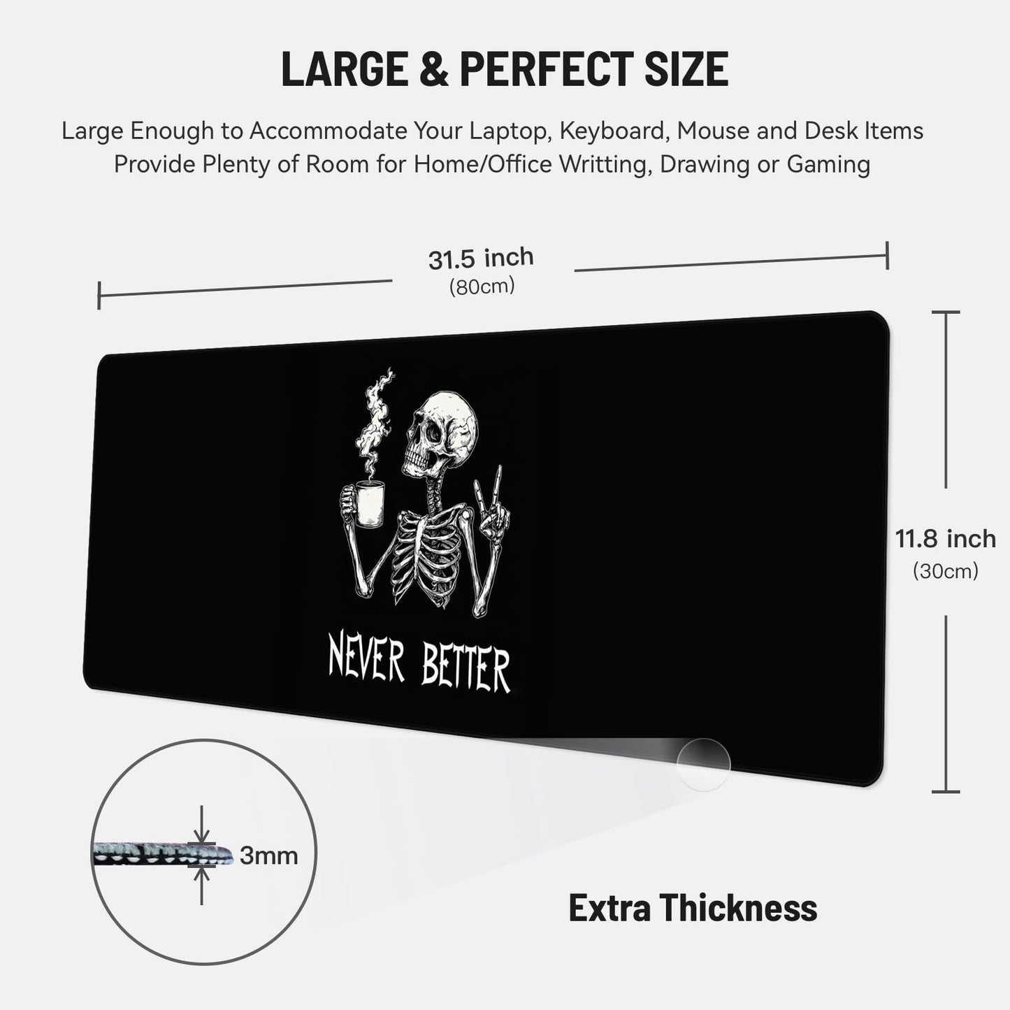 Stanoha Mousepad Desk Mat Gaming Large Keyboard Cute Office Desktop Computer Laptop XXL Long Big Kawaii Aesthetic Girly Pretty Design Women Girl Gamer Oversized Wide 30x12'' Mousepad, Skeleton Coffee