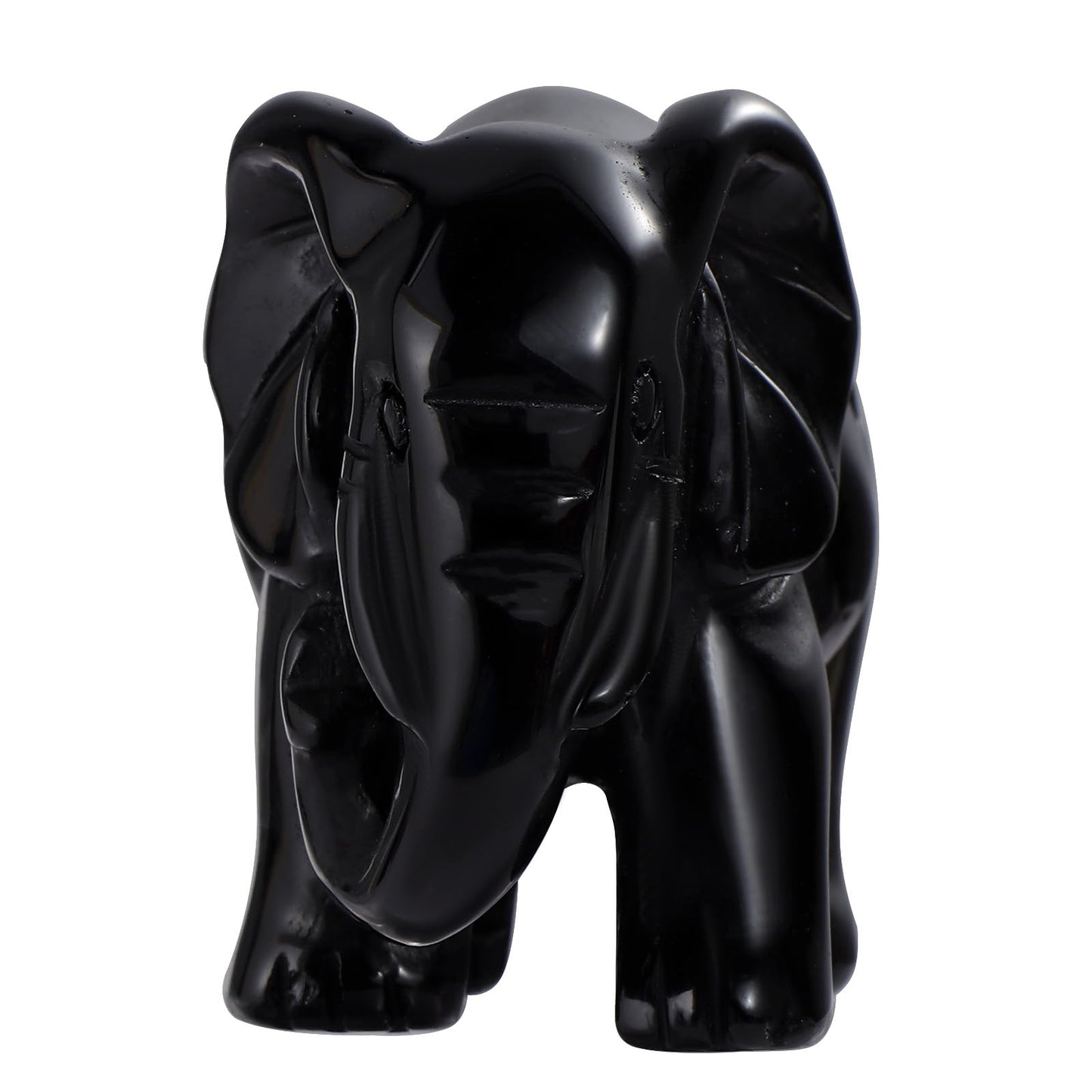 SMQ Black Obsidian Elephant Statue Gifts for Women 2''Crystal Elephant with Trunk Down Carved Lucky Pocket Spiritual Animal Carvings Home Office Desk Ornament