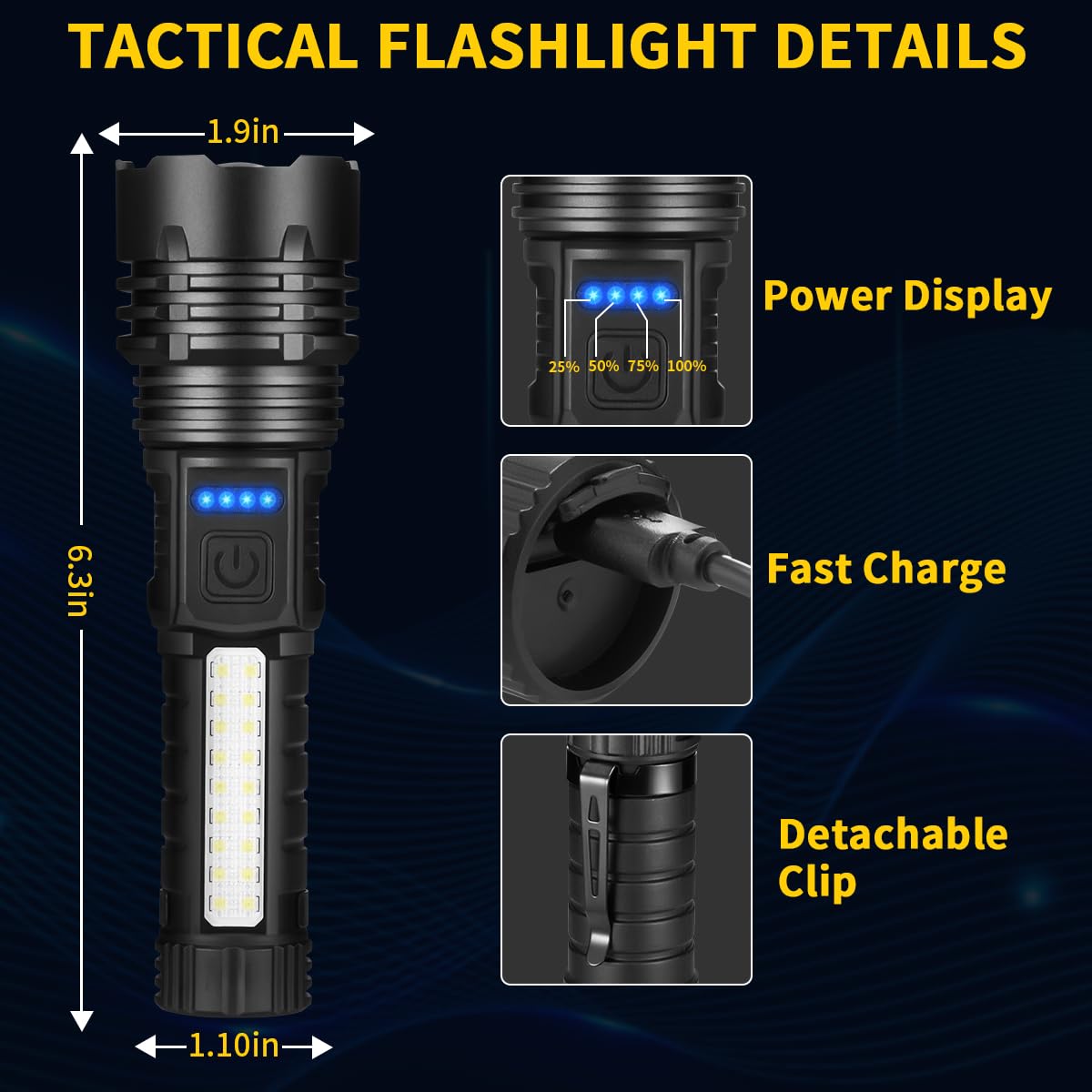ZioeYiue Rechargeable Flashlights High Lumens, 7Mode Flashlights Rechargeable, Super Bright Flashlight Camping, Adjustable Tactical Flash Light High Powered, LED Flashlight for Home Emergency 4Pack