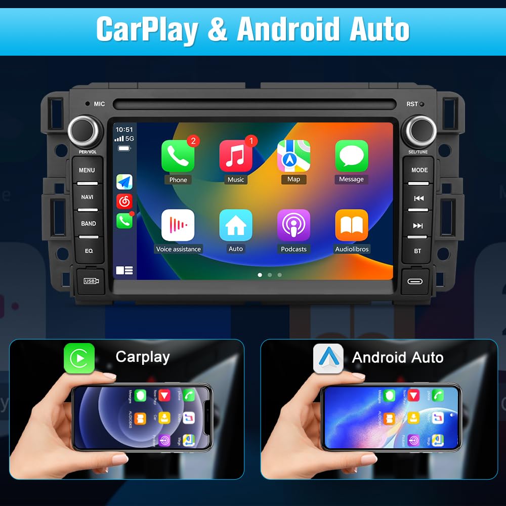 AWESAFE Car Stereo for Chevy Silverado GMC Sierra Yukon 2007-2013, Android GPS Navigation Head Unit Radio Replacement with CarPlay Android Auto Multimedia Video Player - with Backup Camera