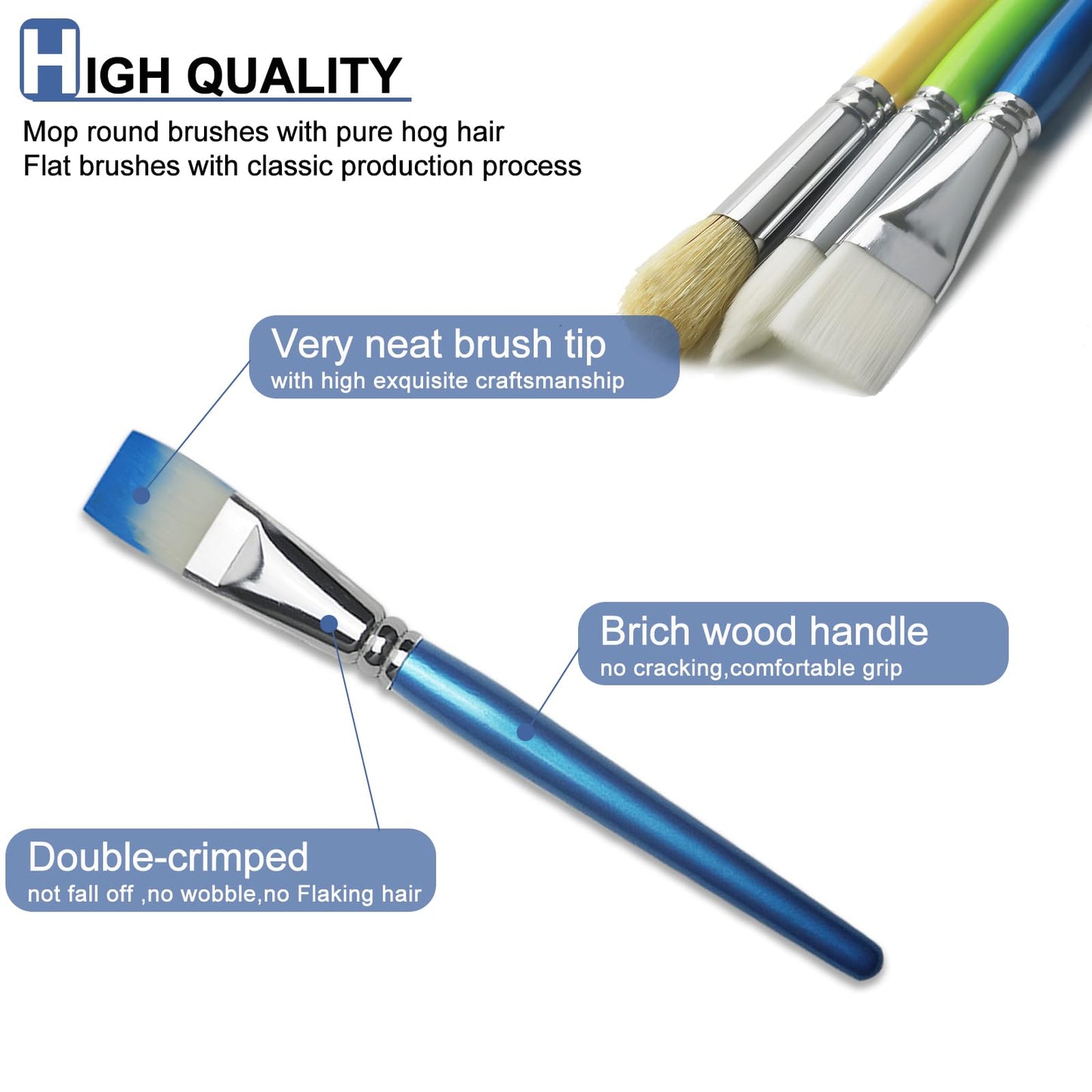 Bulk Paint Brushes for Kids Variety 36 Pcs, Back to School Toddlers PaintBrushes, Flat & Round Mop Painting Sets for Children & Classrooms，Short Wooden Handle