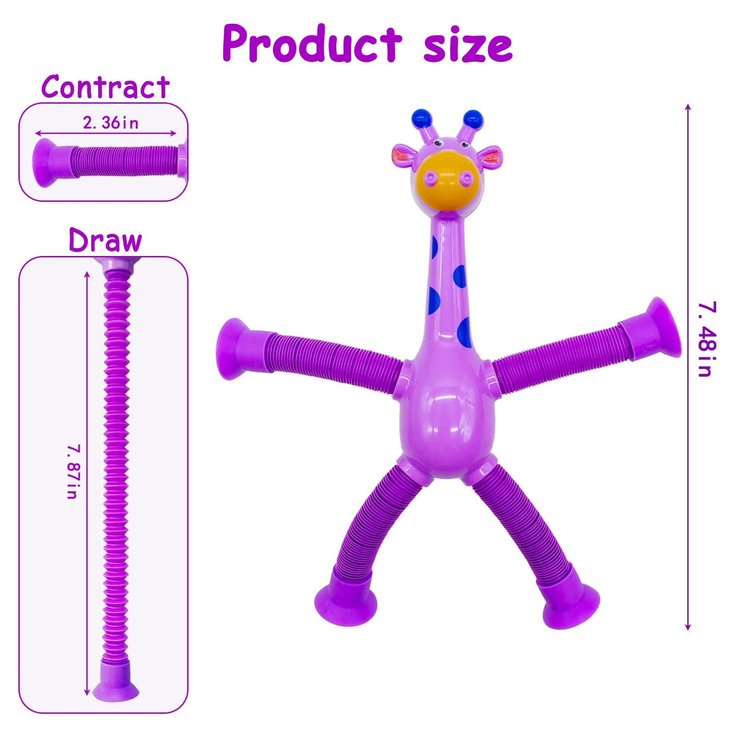 8 PCS Telescopic Suction Cup Giraffe Sensory Toys, Pop Tube Fidget Toys Bulk for Toddlers, Kids Travel, Easter Basket Stuffers, Party Favors Birthday Gifts for Boys Girls