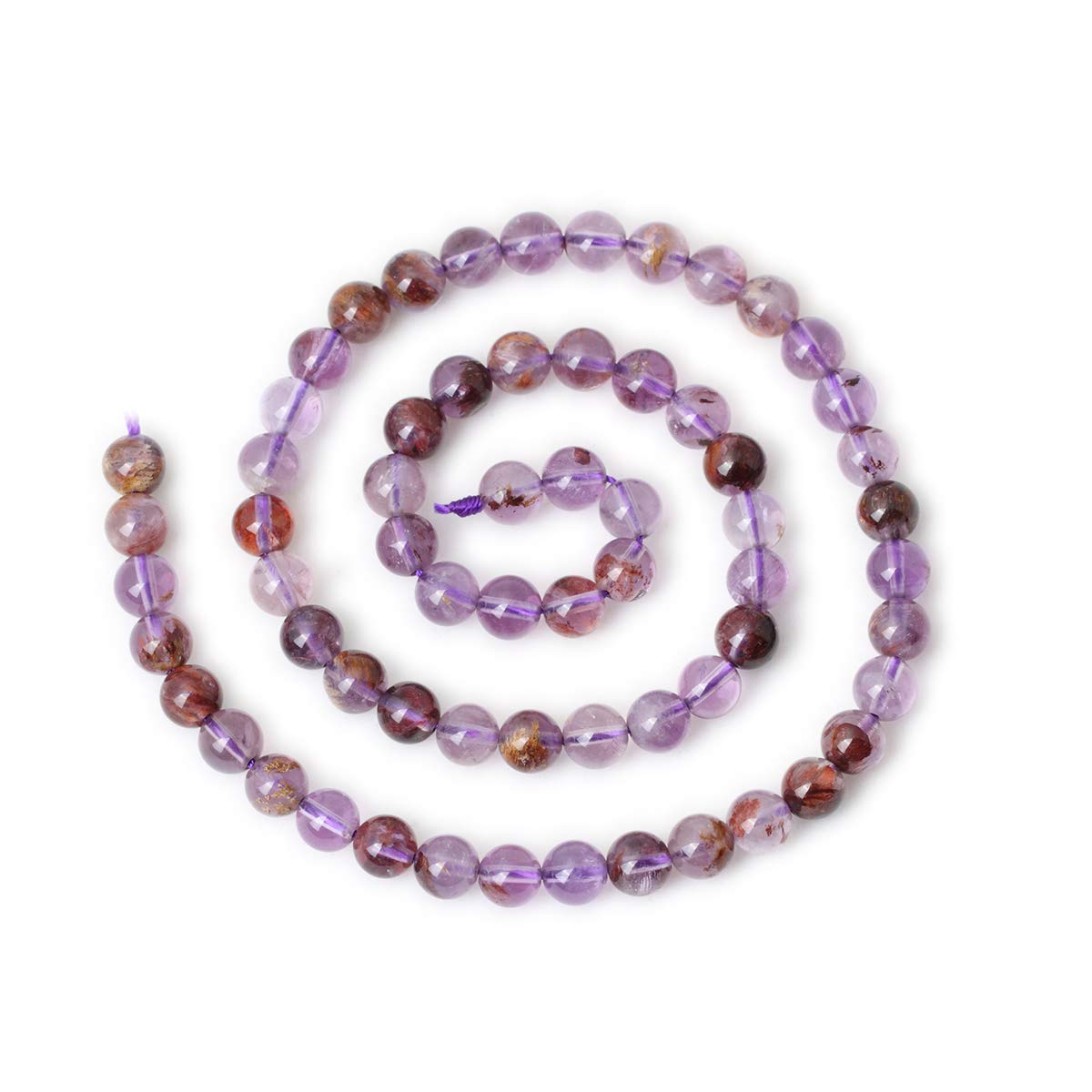 CHEAVIAN 60PCS 6mm Natural Cacoxenite Crystal Amethyst Gemstone Round Loose Beads Crystal Energy Stone Healing Power for Jewelry Making 1 Strand 15"