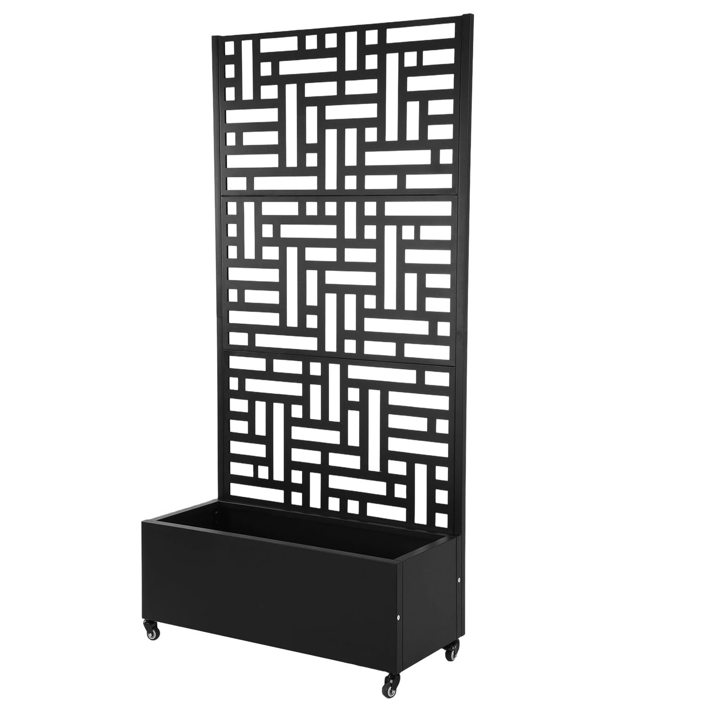 ALINUOYQ 70.87x35.43x15.75 Inch Metal Planter Box with Trellis and Wheels Raised Garden Bed with Drainage Holes Privacy Planters Suitable for Climbing Plants and Vegetables (02)