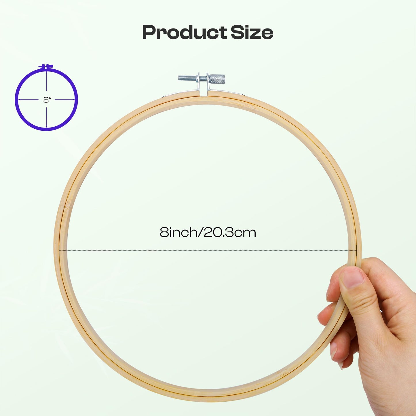 Caydo 6 Pieces 8 Inch Embroidery Hoop with Metal Screw, Round Embroidery Hoops Set, Adjustable Bamboo Cross Stitch Hoop Ring, Embroidery Frames for Art Craft Sewing, Home Ornaments