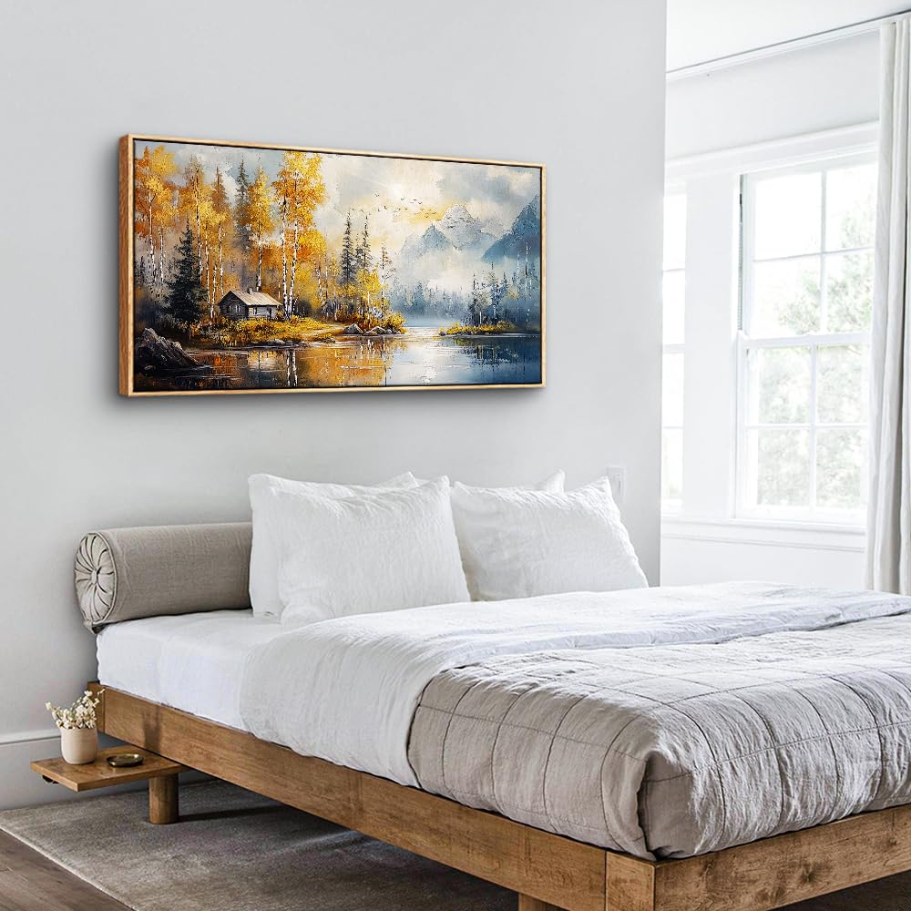 ZUITINGHUA Canvas Wall Art For Living Room Wood Framed Large Wall Decor For Office Bedroom Decorations Lake Scenery Paintings Autumn Landscape Wall Pictures Artwork Modern Home Decor 20x40 In