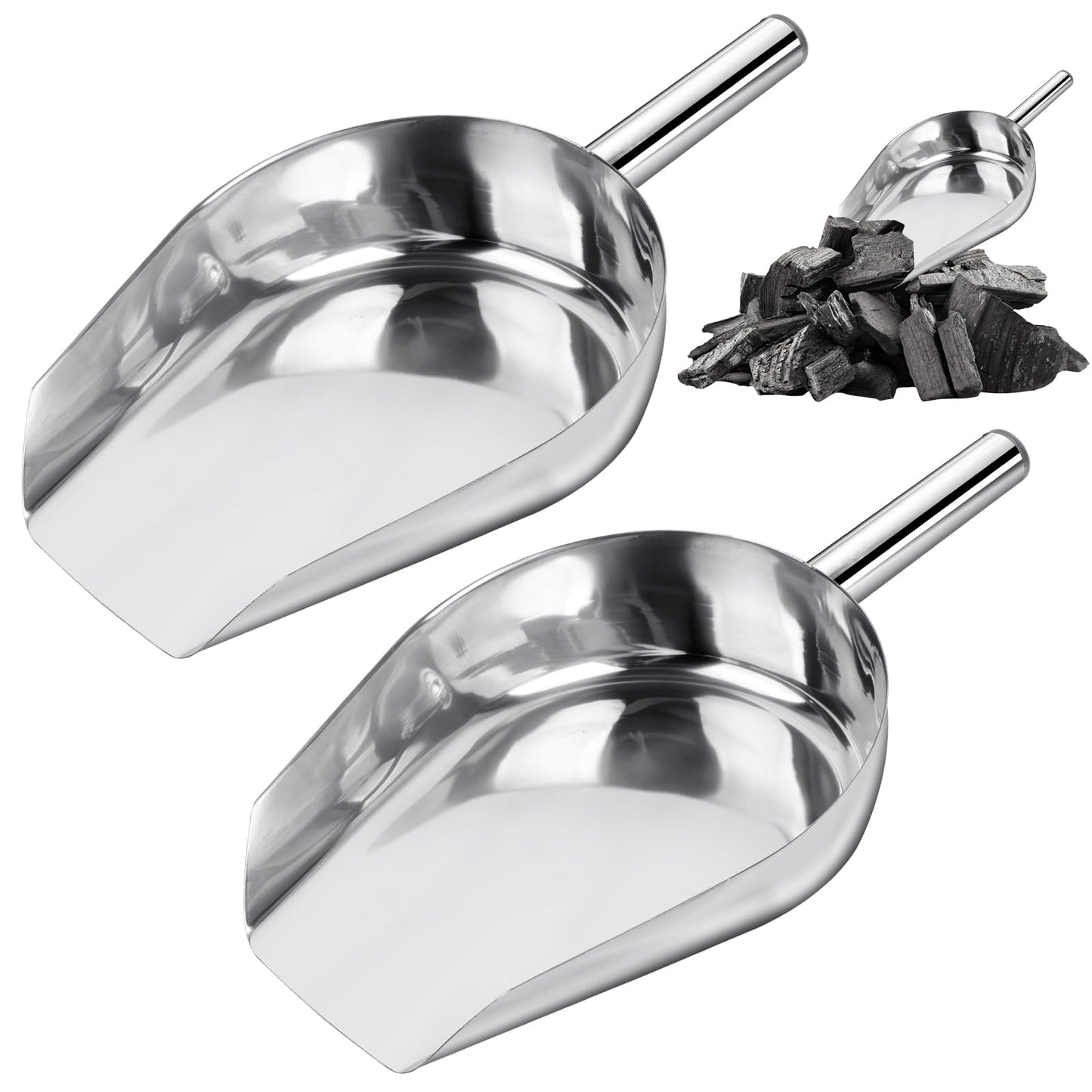 Worldity 2 Pcs 14.17 in Stainless Steel Fireplace Shovel, 35-Ounce Heat Resistant Silver BBQ Grill Ash Shovels, Heavy Duty Ash Shovel for Fireplace, Garden, Barbecue Coal