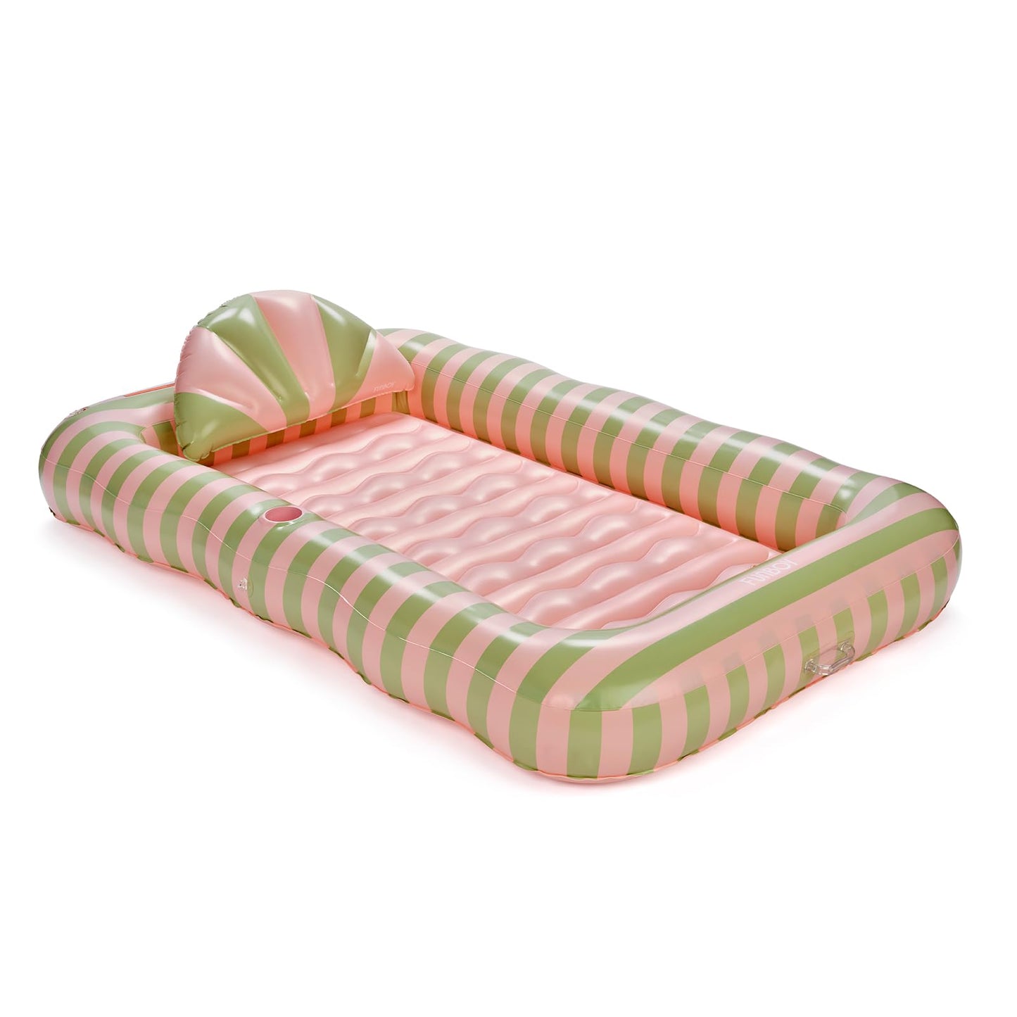 FUNBOY Tanning Pool Lounger Float Coral Stripe, XL 72'' x 48'' Pool Float with Custom Pillow and Large Cup Holder, Perfect for Pool or Backyard.