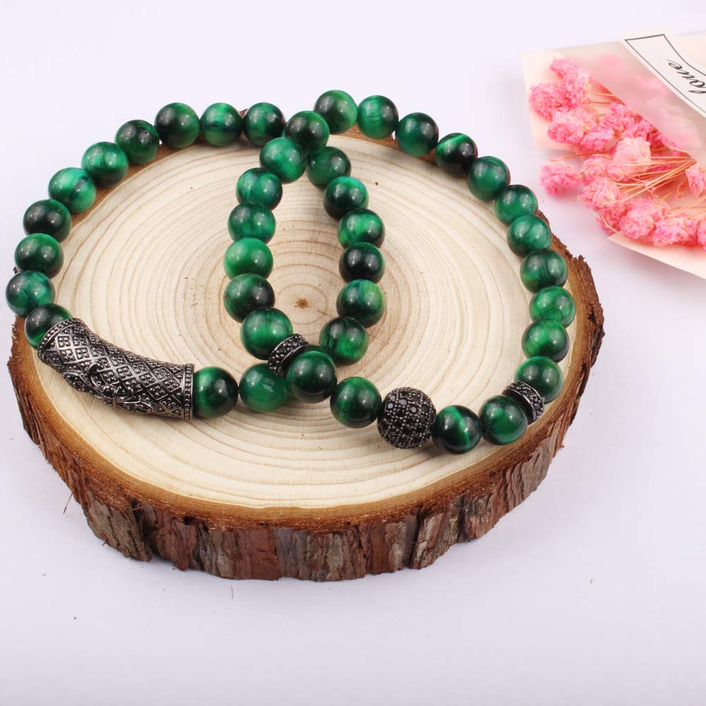 BOMAIL 8mm Tiger Eye Stone Beads Bracelet Elastic Natural Stone Yoga Bracelet for Women Men