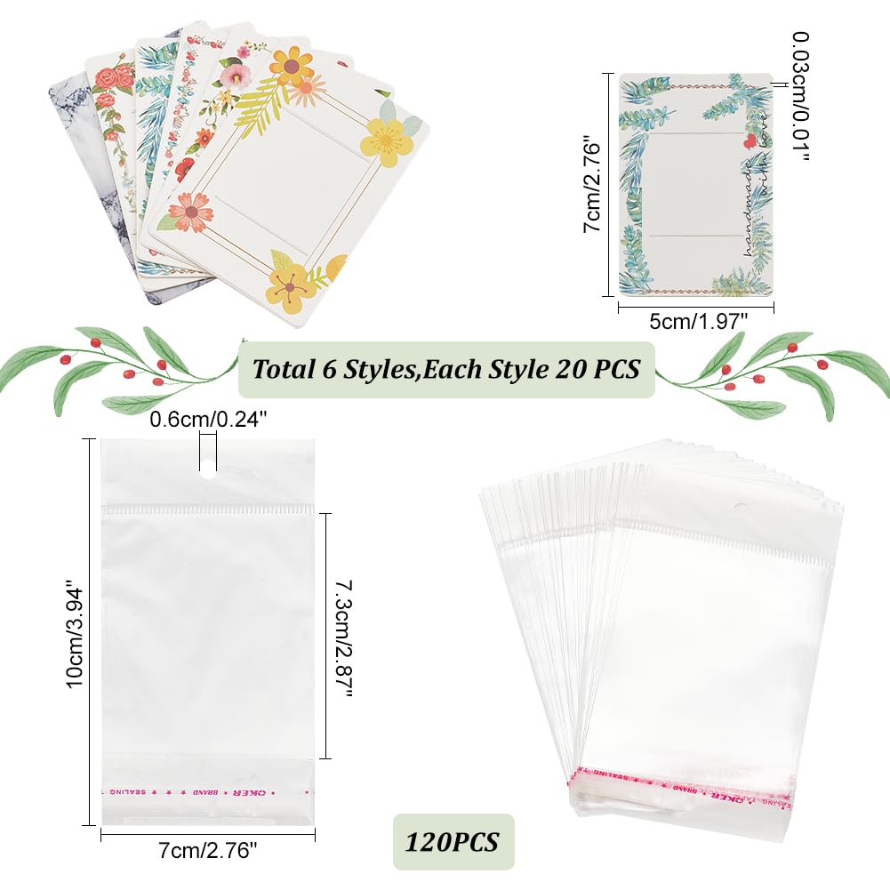 PH PandaHall 120pcs 6 Styles Hair Clip Display Cards, 7 x 5cm Rectangle Kraft Paper Claw Clip Organizer Hair Bow Holder Cards Barrettes Collecting Card with OPP Bags for Hair Selling Small Business