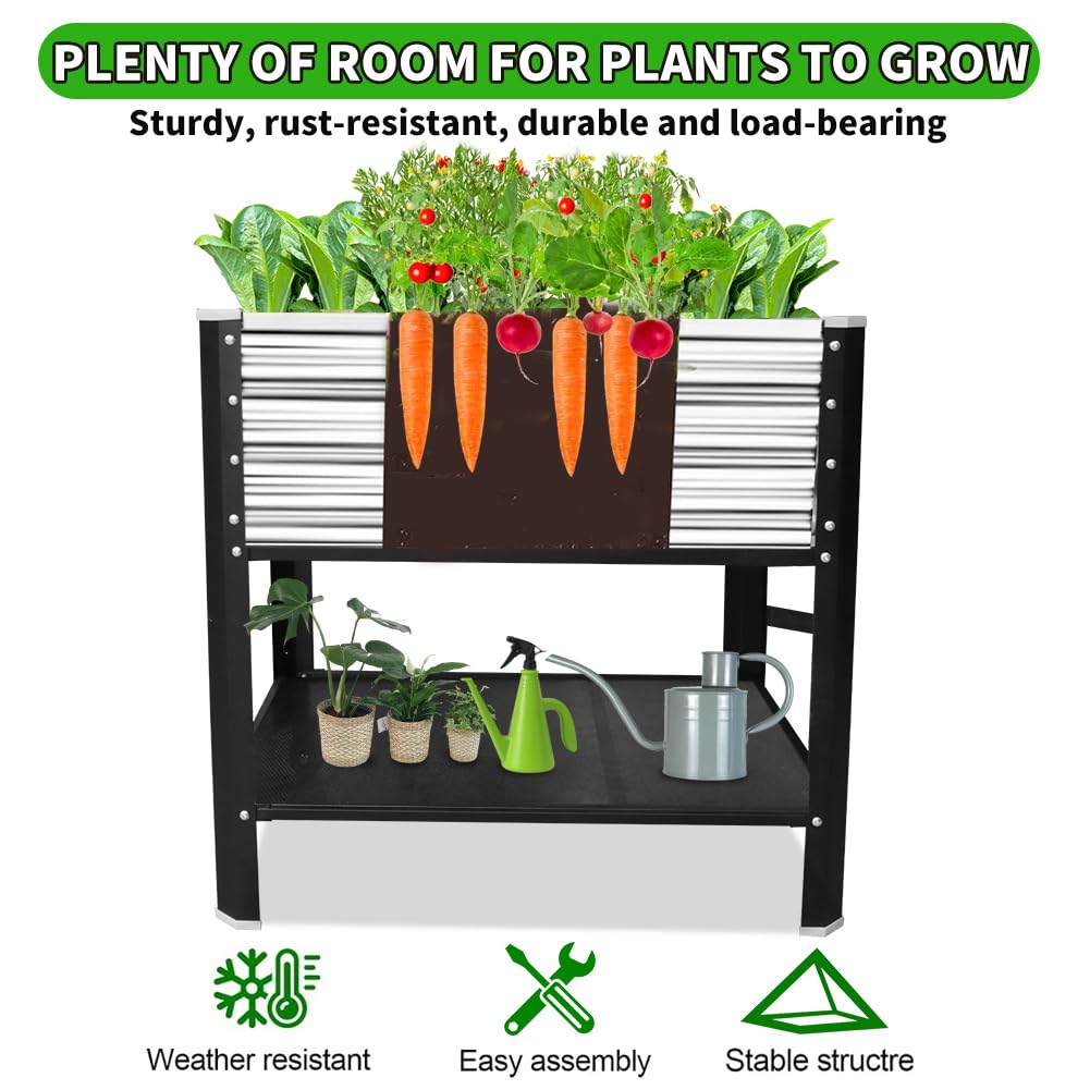 Megawodar Elevated Metal Raised Garden Bed, Large Outdoor Metal Planter Box Big Flower Plant Pot for Planting Flowers Vegetables and Herbs (Silver, Small)