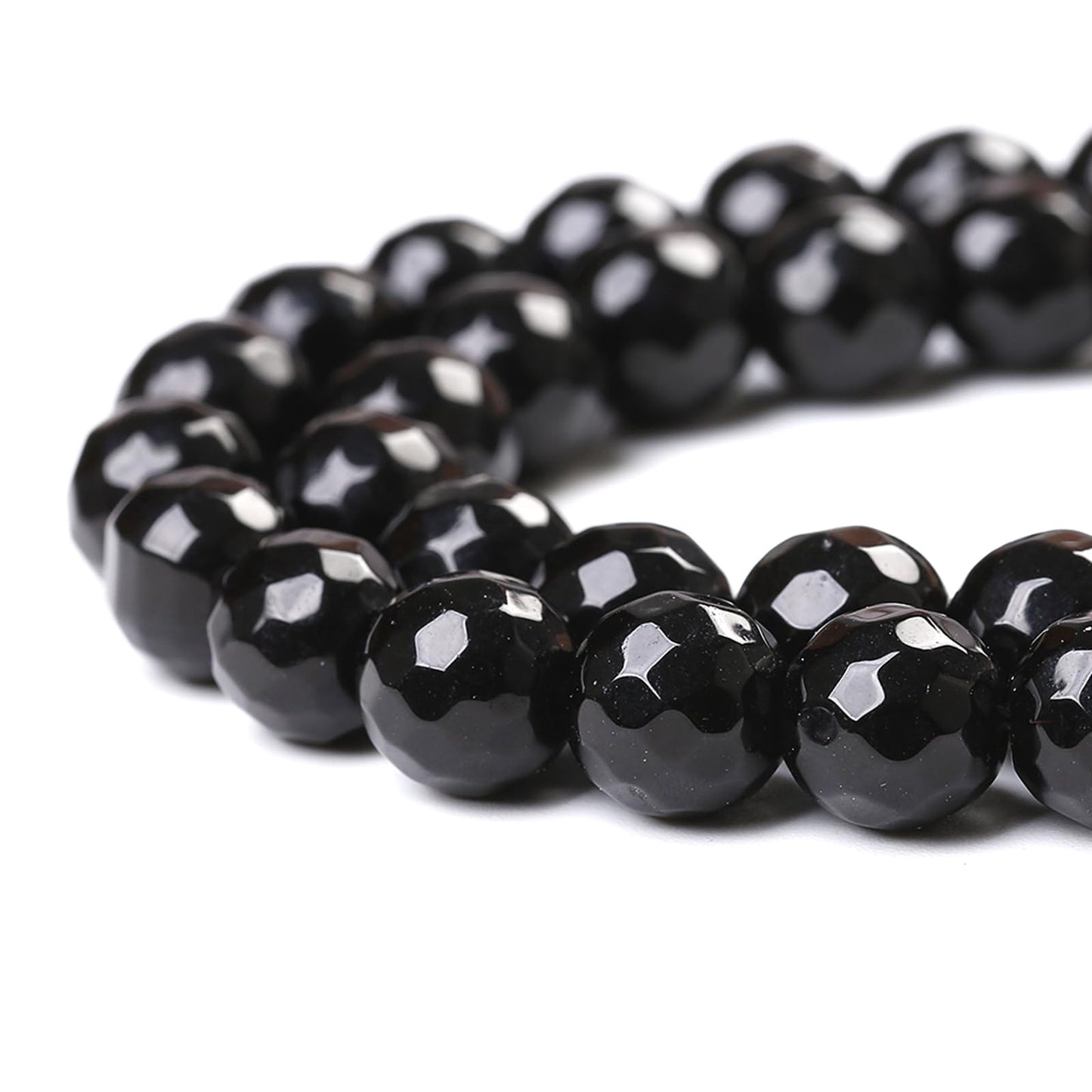 32pcs 12mm Natural Faceted Black Agate Stone Beads for Jewelry Making Energy Healing Beads DIY Bracelet Necklace Accessories 15" (12mm, Faceted Black Agate)