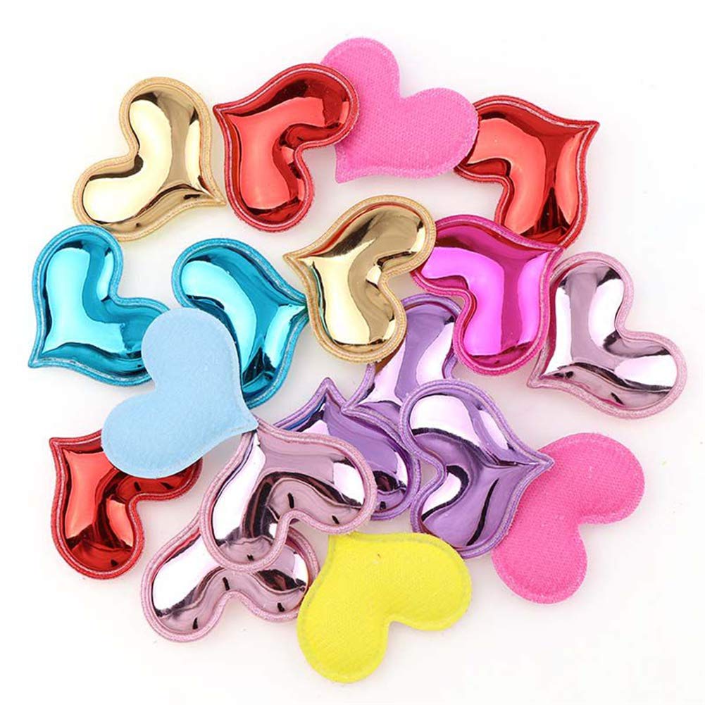 MSCFTFB 100 Pieces 5 Star Heart Crown Shaped Pad Appliques Sew on Patches Embellishments Trims for DIY Birthday Wedding Cake Topper Scrapbook Hair Accessories Craft Supplies (Heart, Multi)