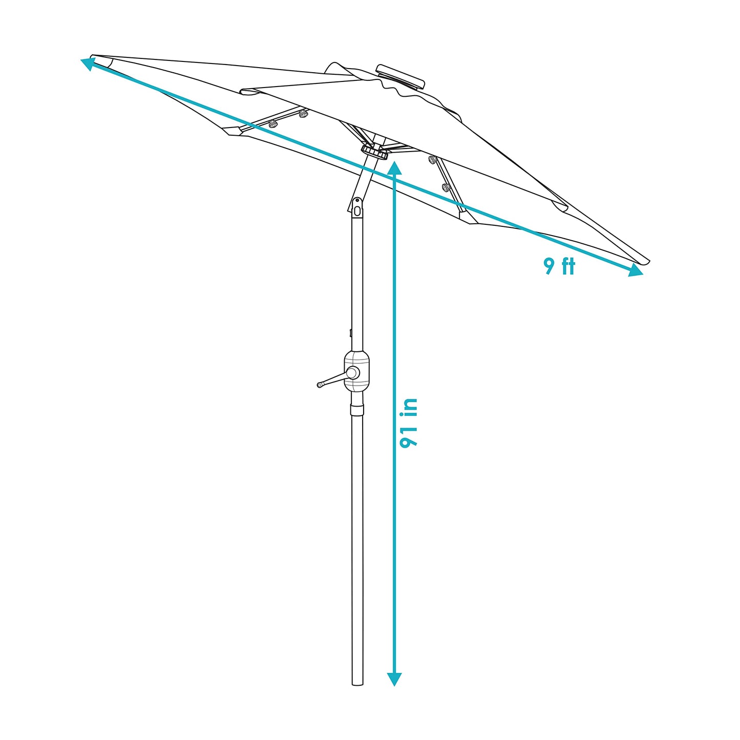 Sunnydaze 9 ft Striped Patio Umbrella with Solar Lights - Polyester LED Table Market Umbrella with Tilt and Crank - Awning Stripe
