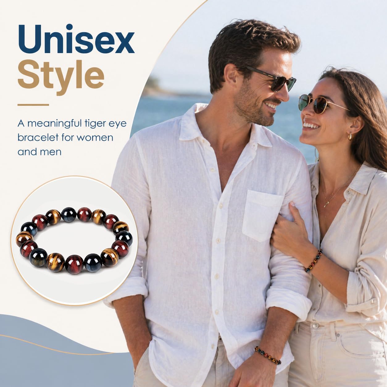 Enjoy Risingsun Tiger Eye Bracelet,Relax Anxiety Crystal Beaded Triple Protection Jewelry Bead Stone Chakra Gemstones Bracelets for women men