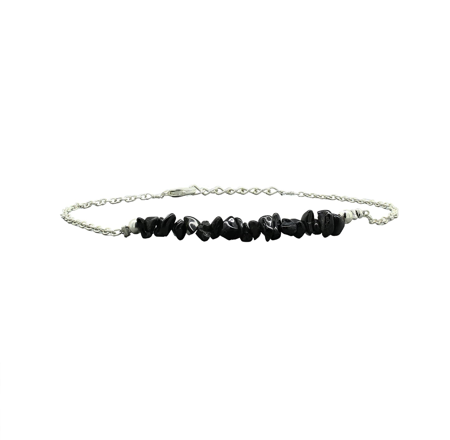 Gempires Natural Gemstone Chip Bar Bracelet for Women, Crystal Healing Bracelet, Multiple Gemstone Options, Adjustable Yellow Gold Plated Chain (7” + 1” Extender), Dainty Stackable Jewelry Gift for Her (Black Tourmaline)