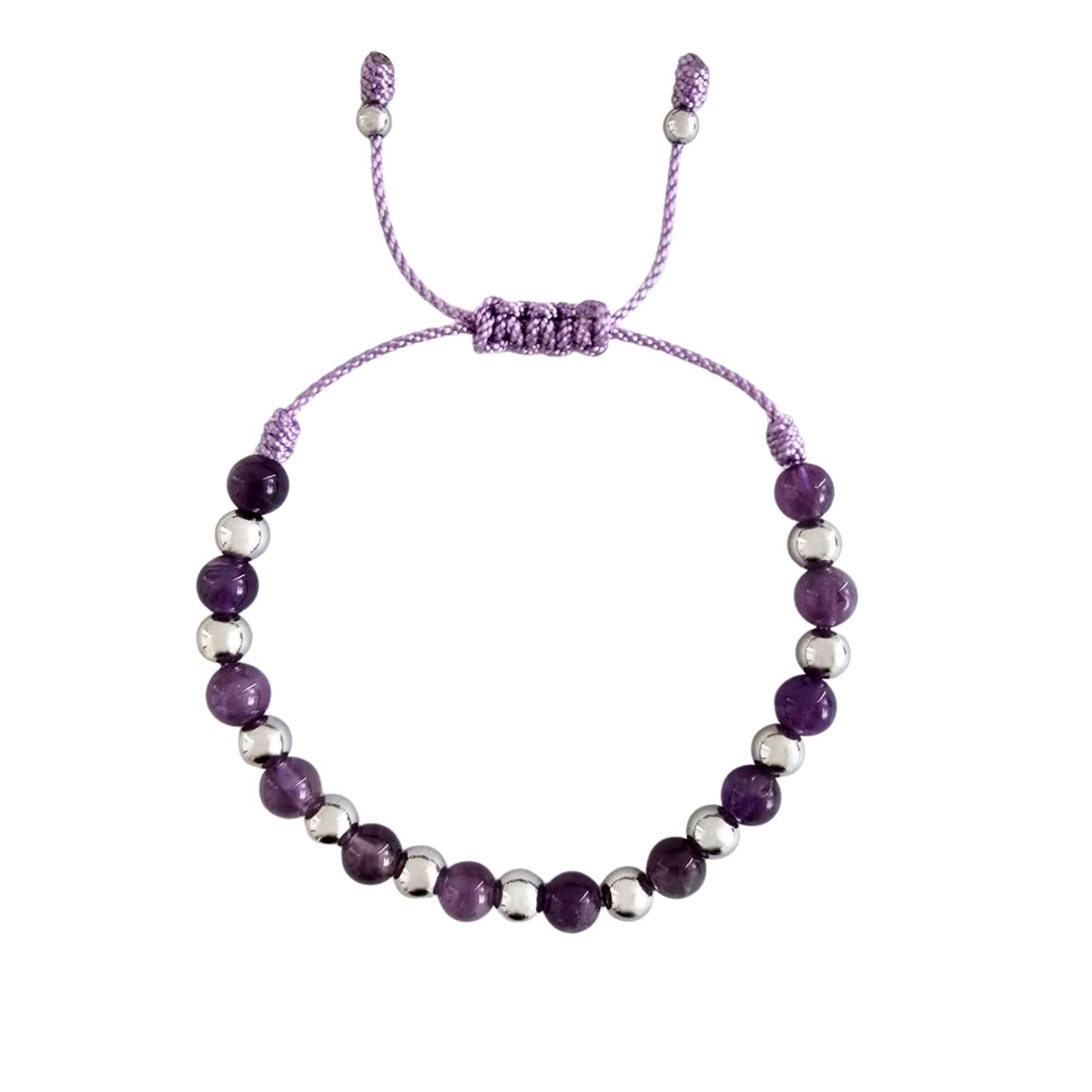 Sabeli Handmade Amethyst Bracelet Healing Natural Stone and Steel Beads Healing Crystals Jewelry Adjustable Macrame Gemstone Gifts 6mm Beads (Amethyst)