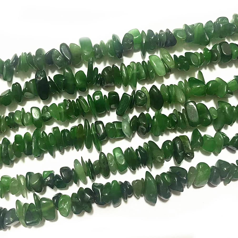 jodaying 7-8mm Natural Green Canada Jade Gemstone Chips Healing Gravel Bracelets Necklace Kit Irregular Tumble Stone Beads DIY Crafts Design Jewelry Making 32"