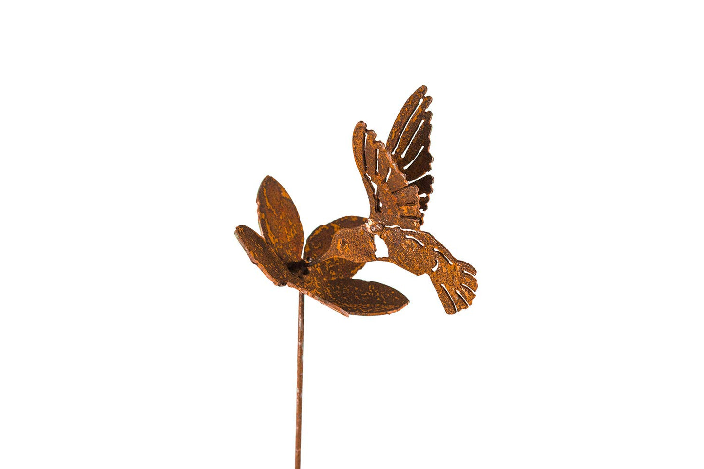Hummingbird and Flower Garden Stake | Steel Construction with Real Rust Finish | Made in USA