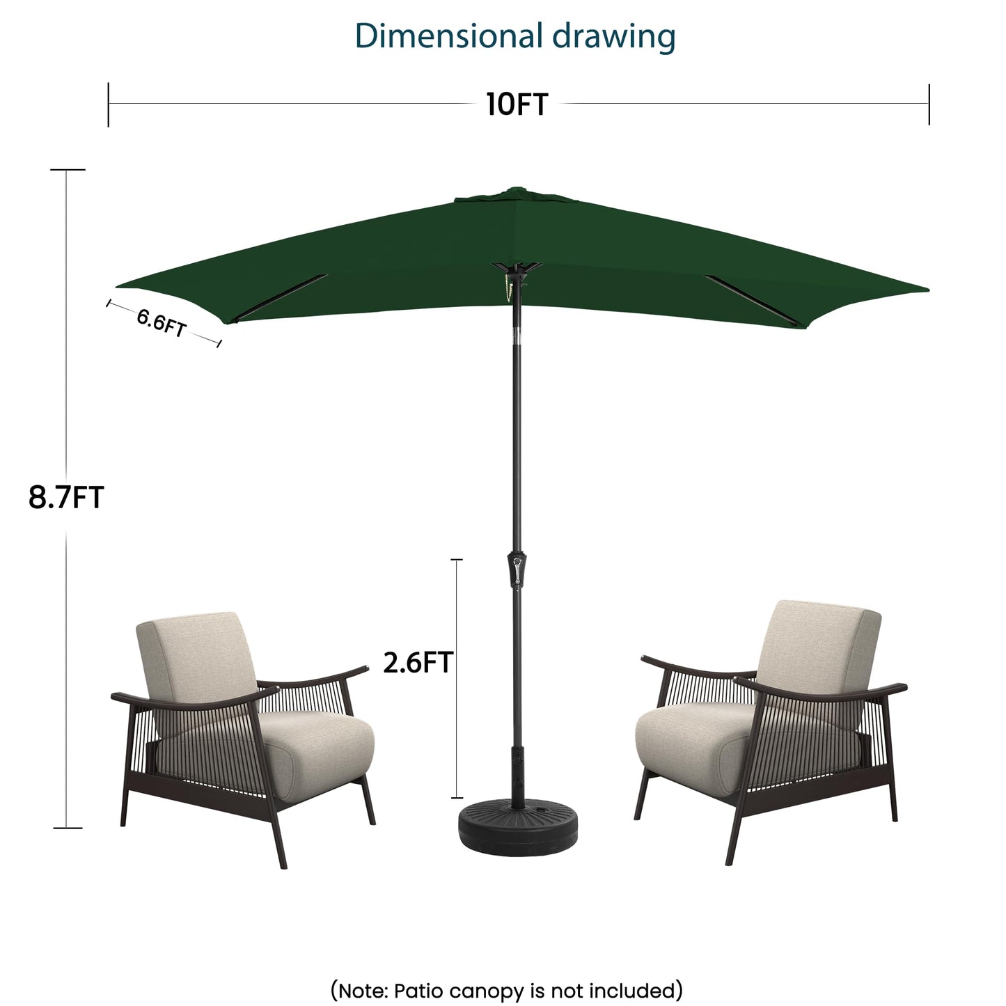 GREFORG 6.5x10FT Rectangular Patio Umbrella with Push Button Tilt & Crank Lift for Garden,UV Protection Outdoor Umbrella for Deck,Pool and Yard,Green