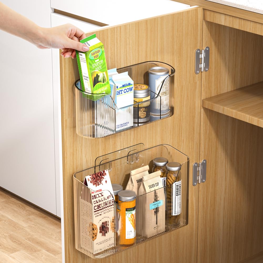 HQahnekme 2PCS Cabinet Door Organizer,Self Adhesive Kitchen Cabinet Organizer,Cabinet Door Storage Box for Bathroom/Kitchen/Living room,Storage shelf rv must haves. (transparent)
