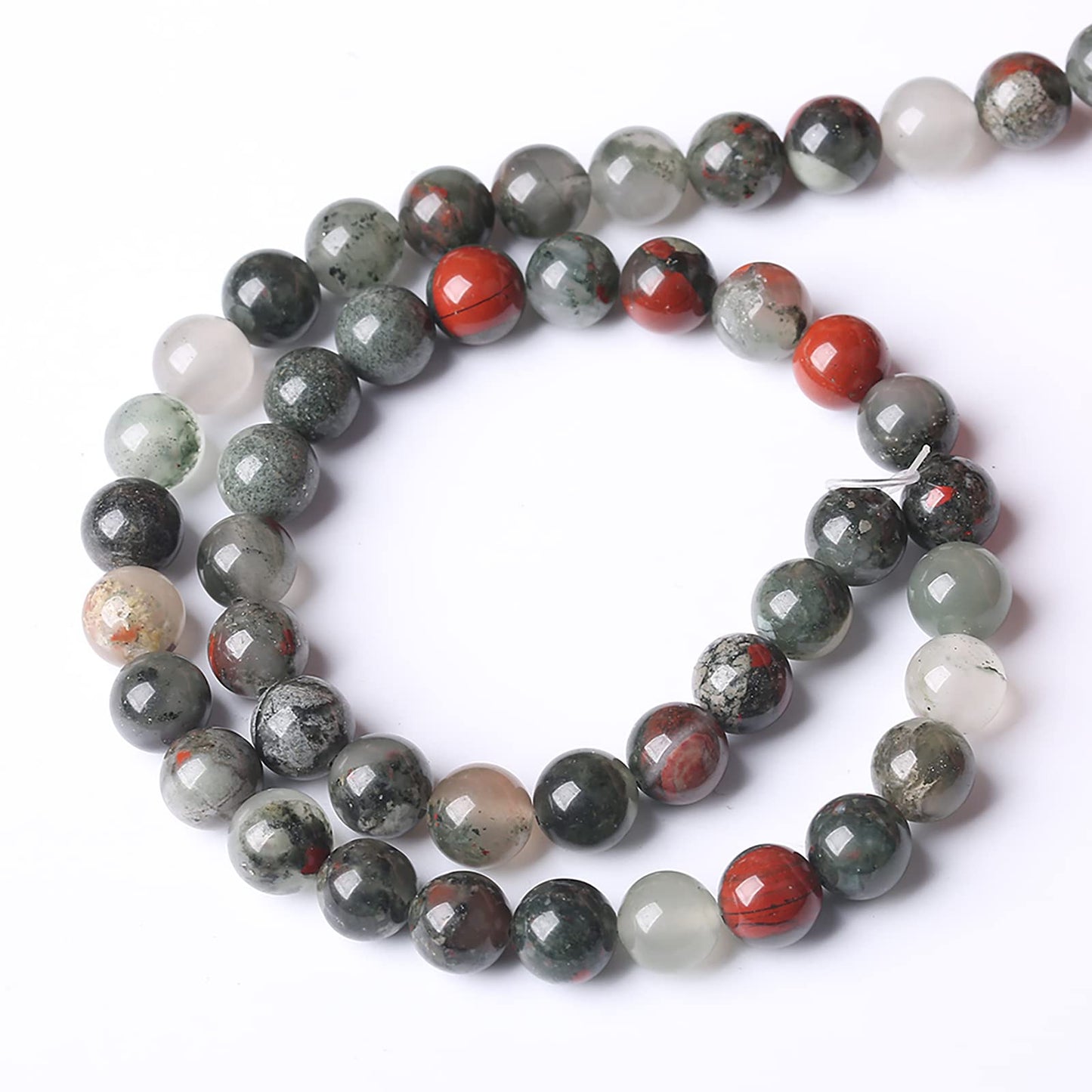 90PCS 8mm Natural African Bloodstone Beads Round Loose Gemstone Energy Healing Power Stone Beads for Jewelry Making DIY Bracelet 32" 2 Strands