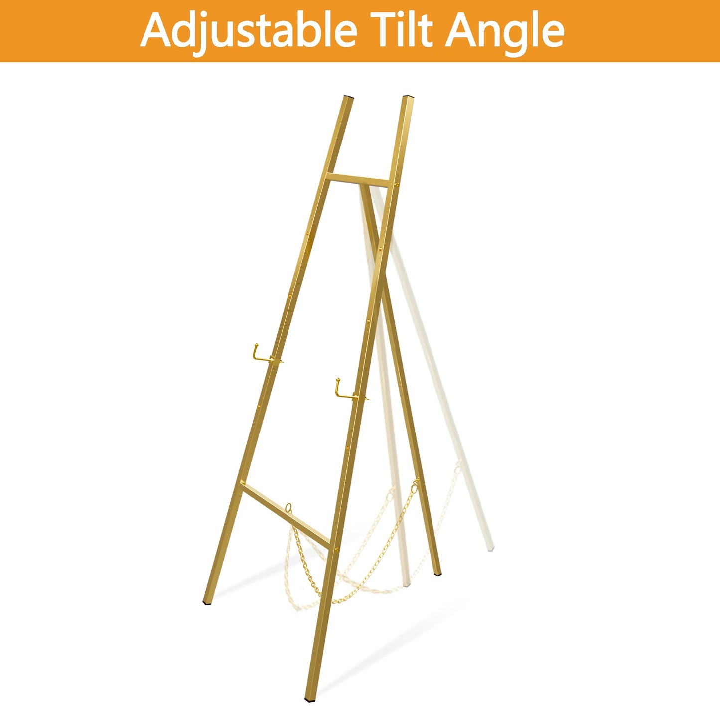 GALAGLAM Easel Stand for Signs, 57" Gold Easel Adjustable 4 Tier Floor with Chain Support, Metal Easels for Painting, Display Stand for Wedding Baby Showers Birthday Parties