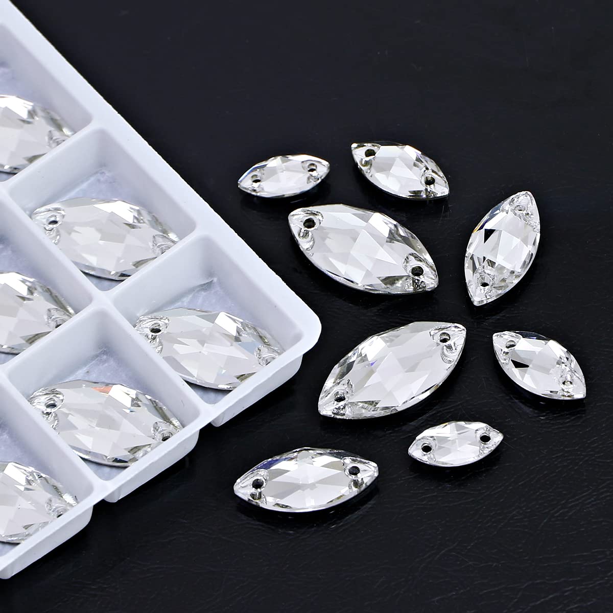 DONGZHOU Sew On Rhinestone Crystal Sewing Stone with Holes Navette Shape Sew On Beads Crystals Flatback Glass Rhinestone Gems Clothing Accessories for Costume, Clothes, Garments, DIY Crafts