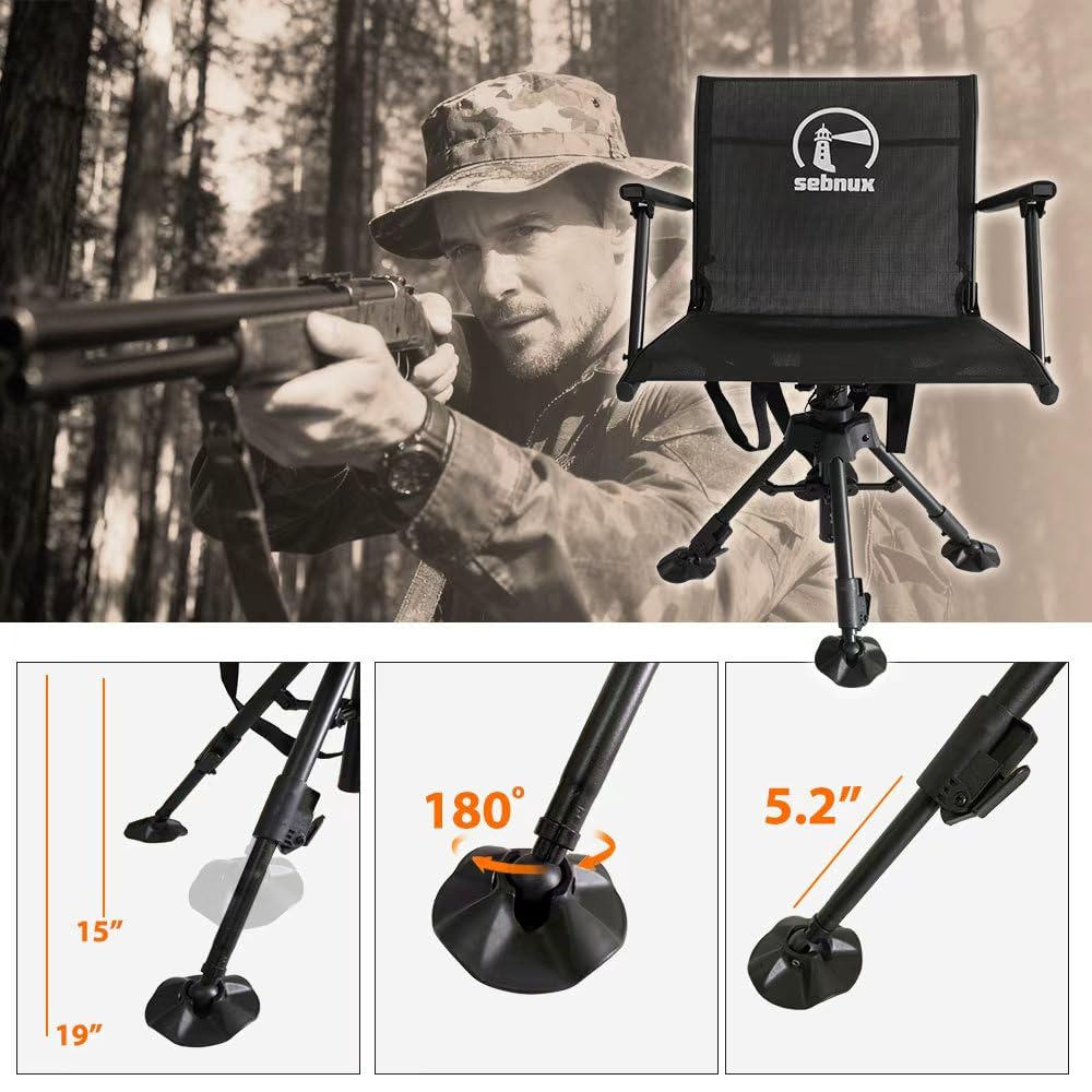 Sebnux 360 Degree Swivel Hunting Blind Chair Adjustable Silent 400 lbs Capacity Hunting Chair for Deer Dove Hunting