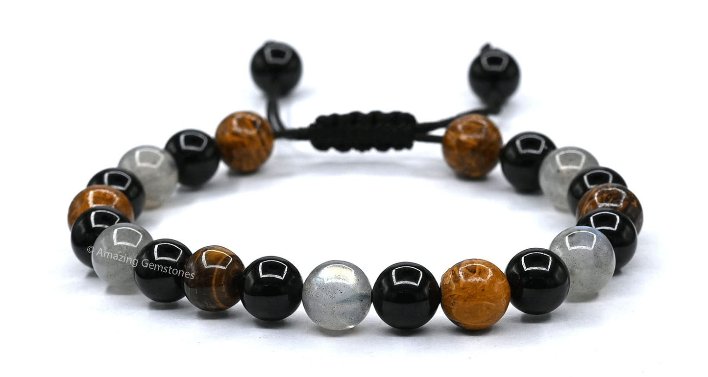 Amazing Gemstone Mood Bracelets for Kids Women Men Manifestation - Labradorite Mariyam Jasper Black Tourmaline Bracelet Set for Men Women Healing Calming Anxiety Stress Relief Gifts (Adjustable)