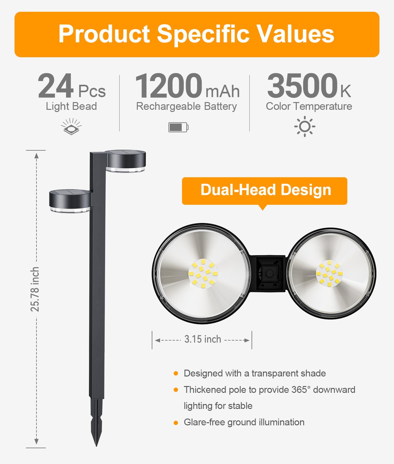 TuyLuxe Brighter Solar Pathway Lights Outdoor, 6 Pack Dual-Head Solar Lights Outdoor Waterproof with 12 Head & 24 LED, Solar Powered Garden Light for Yard Path Walkway Driveway Sidewalk
