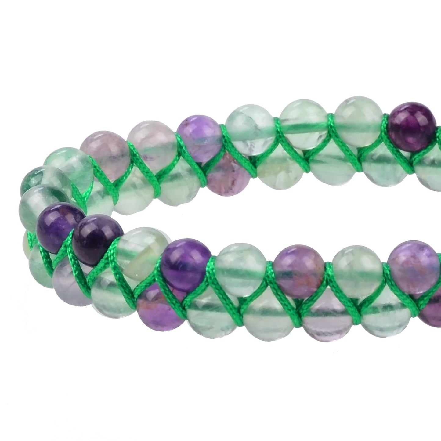 MASSIVE BEADS Natural Chakra Healing Power Crystals Macrame Bracelet Yoga Double Layer Stone Beads Gemstone Meditation Relax Anxiety Bangle for Unisex Women Men (Color Fluorite, 6mm)