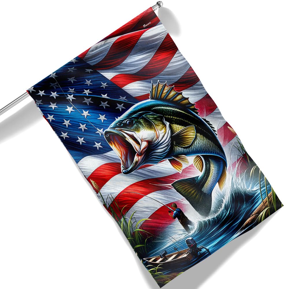 American Flag-Bass Fishing American Flag MLN2930F, Garden Flag (11.5" x 17.5")-USA Flags Premium Polyester-Decorative Indoor Outdoor Flag