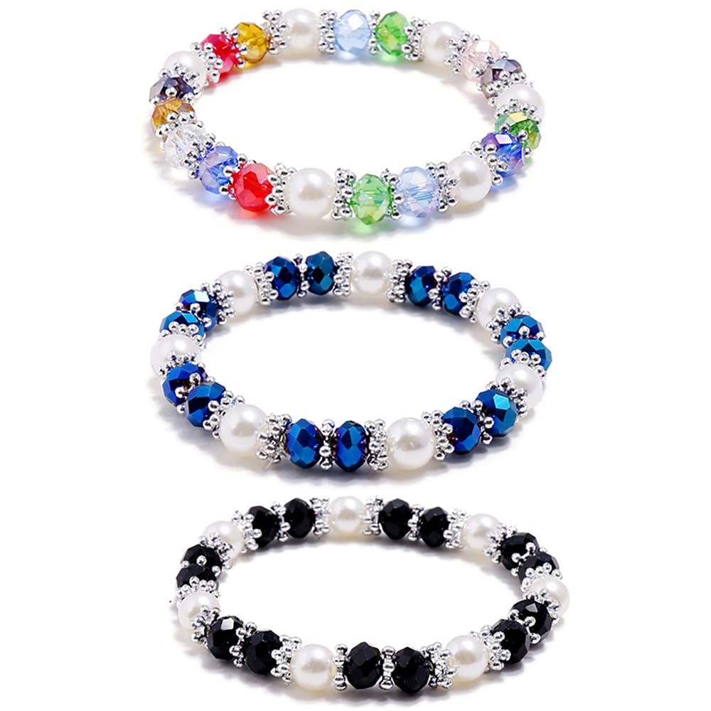 Pearl Bracelets for Women,Freshwater Pearls Crystal Bracelet Boho Bracelets Bead Bracelet Gifts (Colorful)